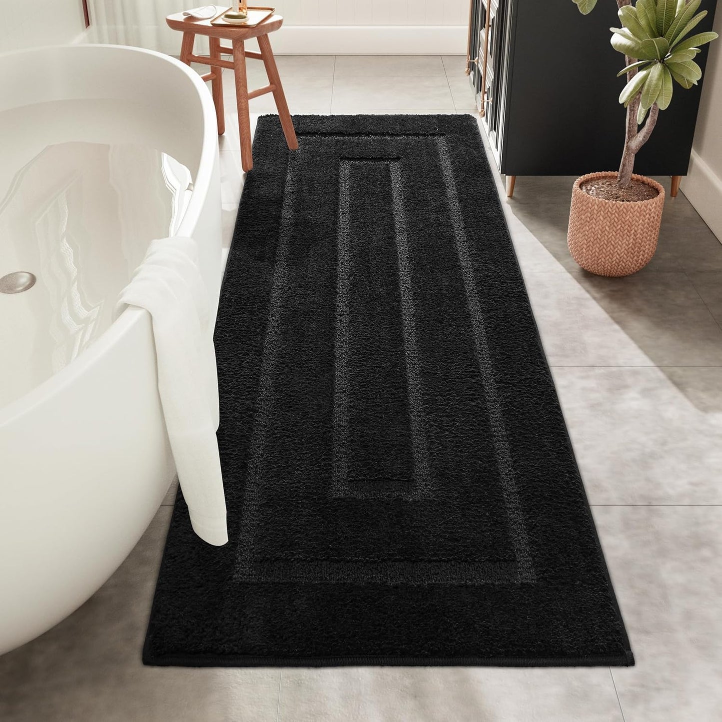 HOMORE Black Bathroom Rug 24x60 Inch Soft Absorbent Runner