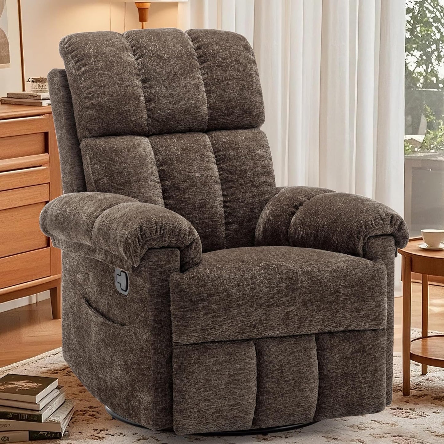 Swivel Rocker Recliner Chair for Small Spaces, Chenille Comfort