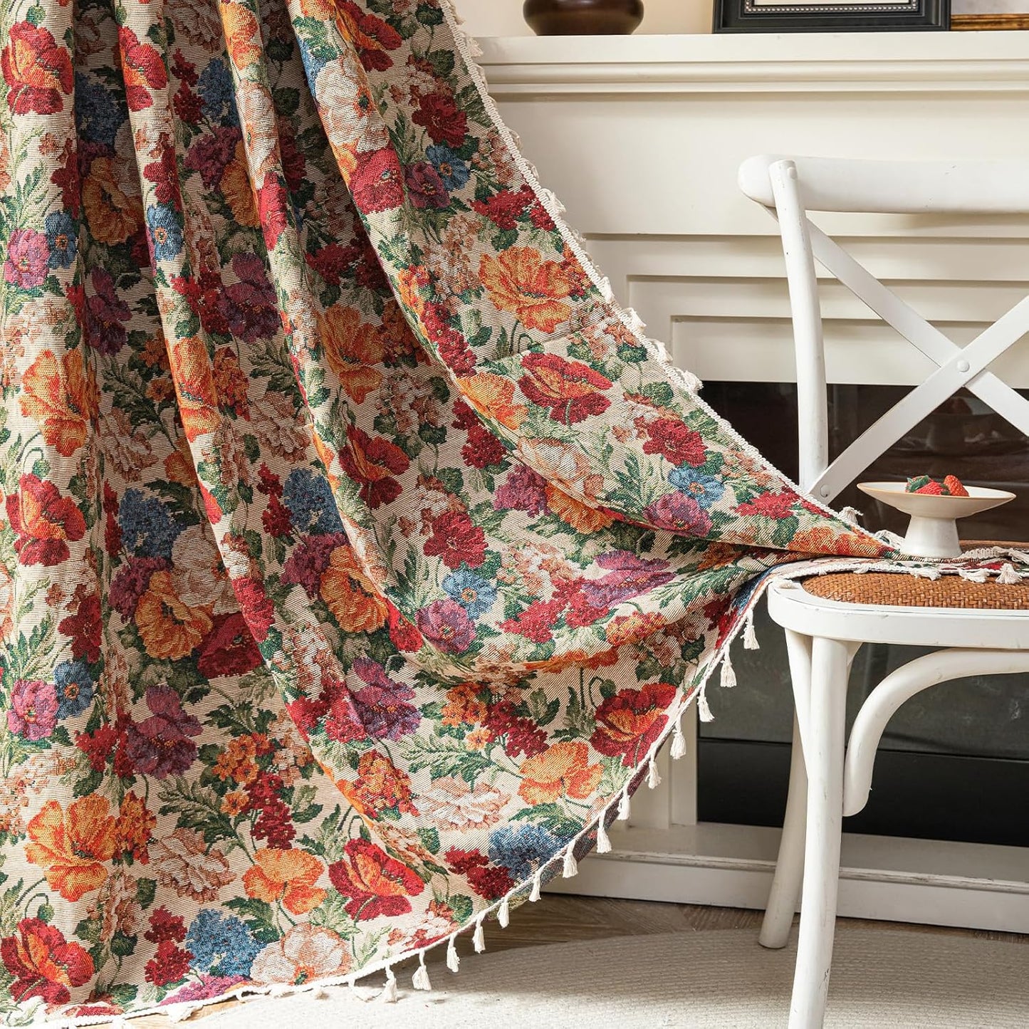 Floral Curtains 84 Inches Long Semi Sheer Drapes for Home