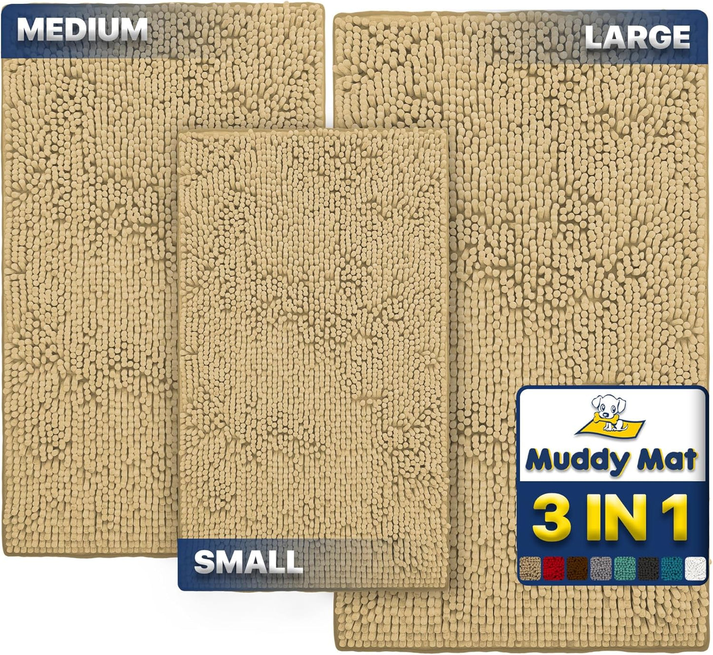 Muddy Mat Pack of 3 Microfiber Dog Door Mat for Clean Floors