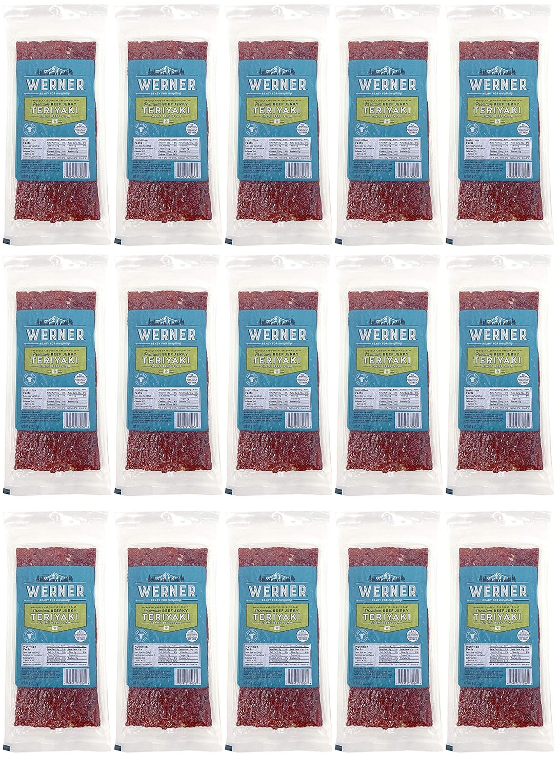 Werner Beef Jerky Slab Pack of 15-1 Ounce Teriyaki Snacks
