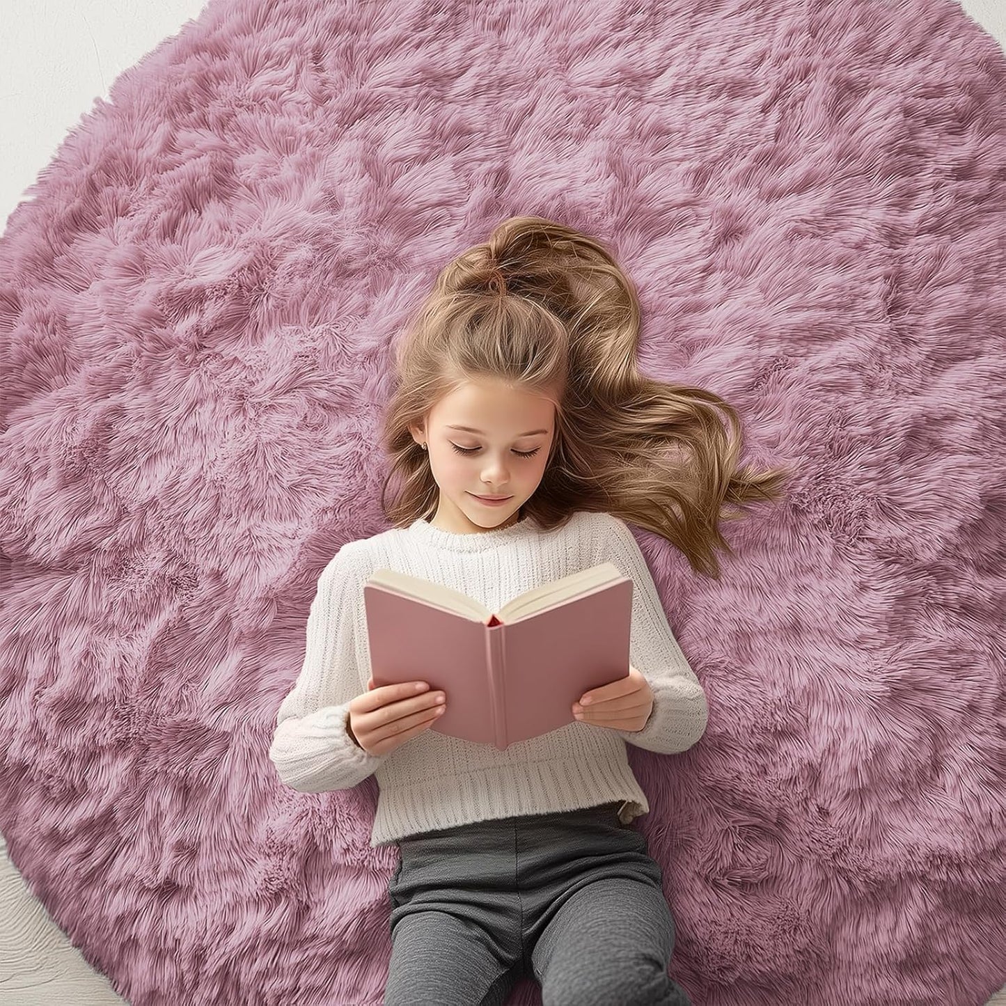 OLANLY Blush Round Rugs - Soft, Fluffy, and Machine Washable