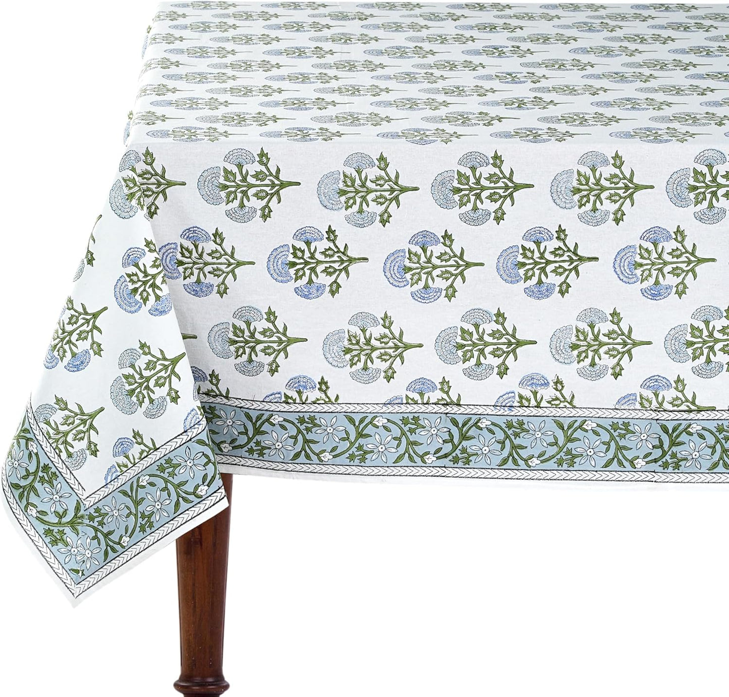 Ridhi Mughal Buta Blue Hand Block Print Cotton Tablecloth 108 x 60
