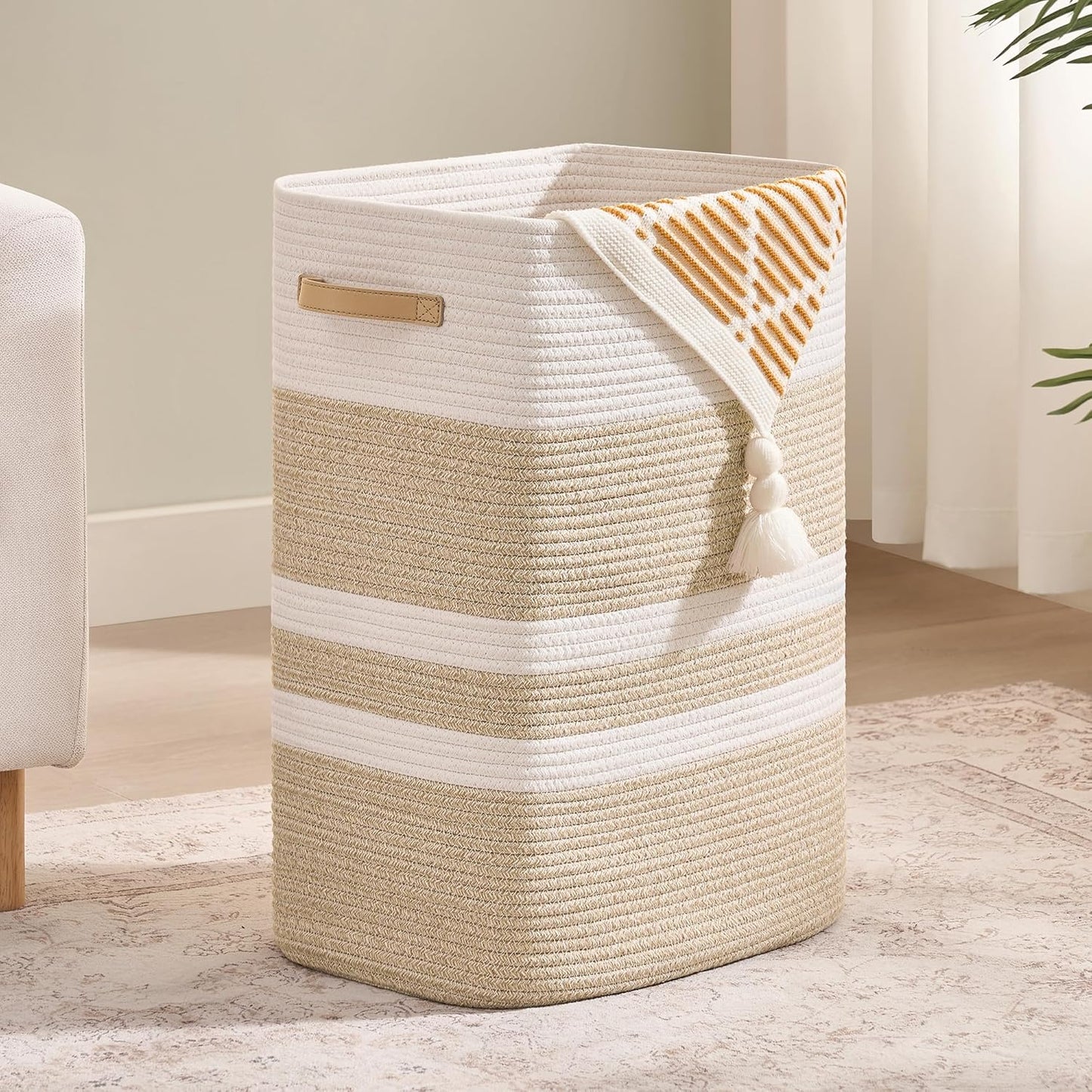 Laundry Hamper with Leather Handles for Stylish Storage Needs