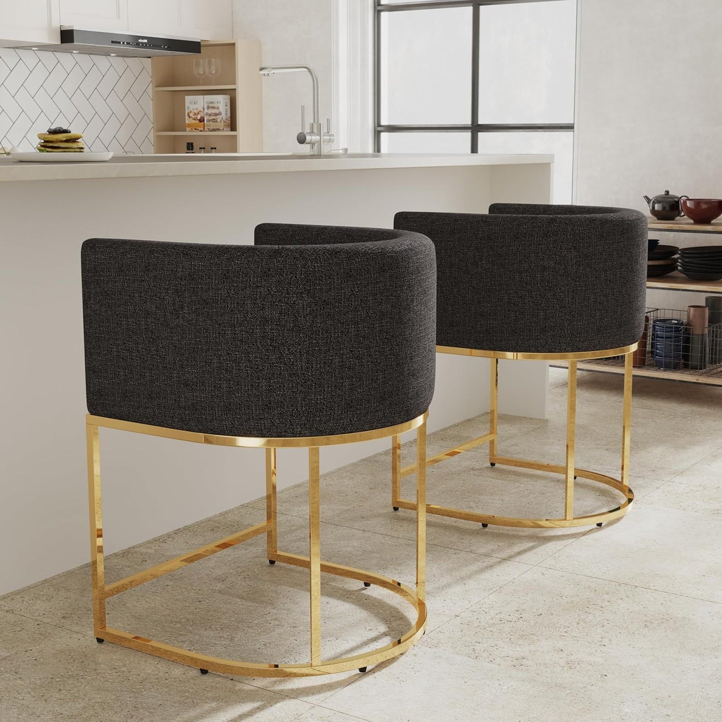 Contemporary Linen Bar Stools Set of 2 for Kitchen Counter