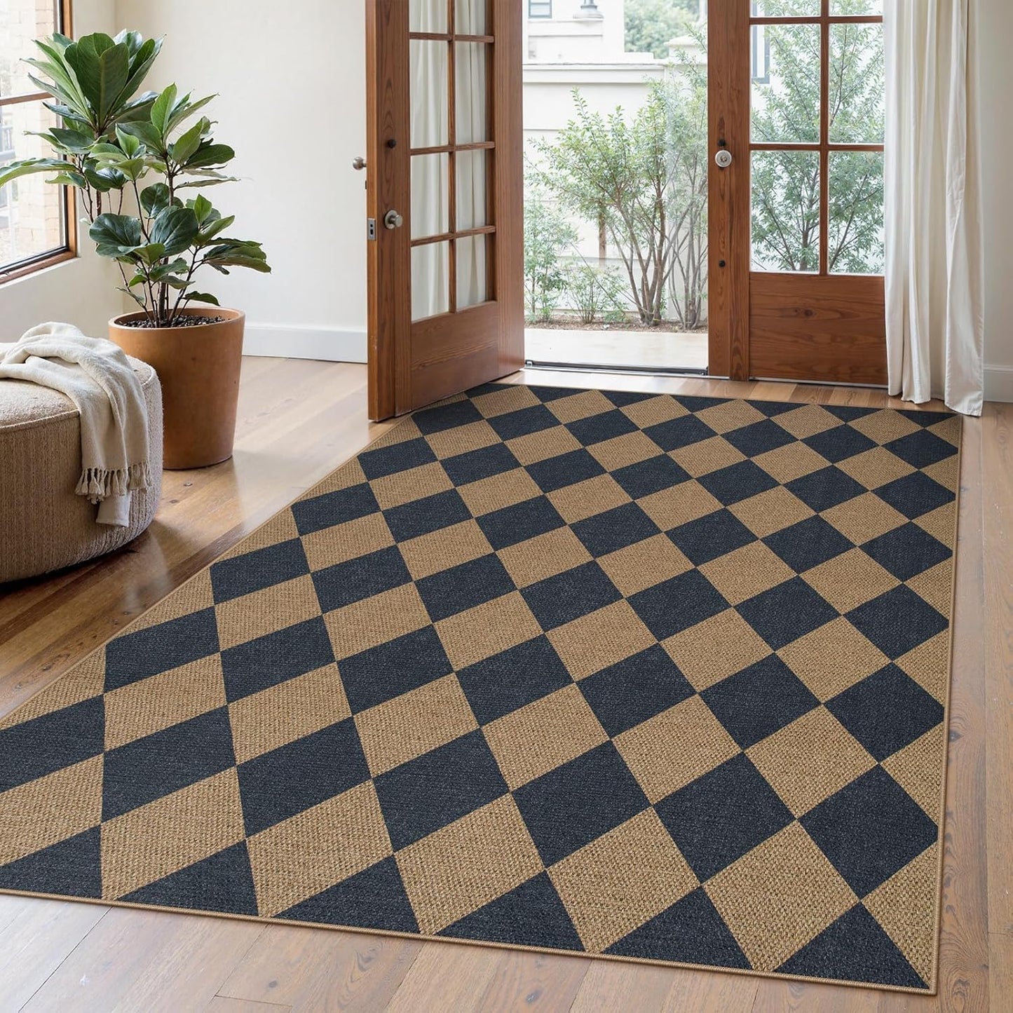 Lahome Checkered Easy Jute Washable Rug for Home and Office