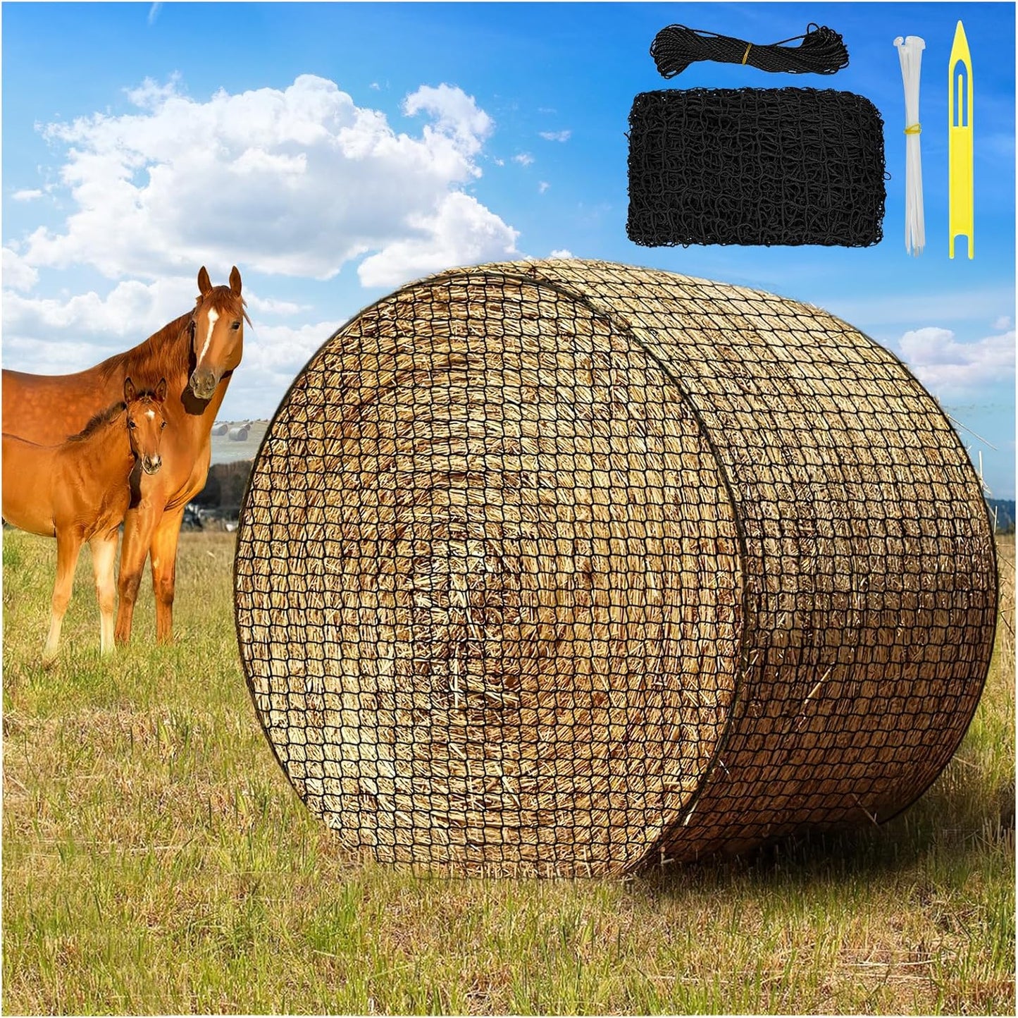 5 x 5 ft Round Bale Hay Net for Horses and Livestock Feeding