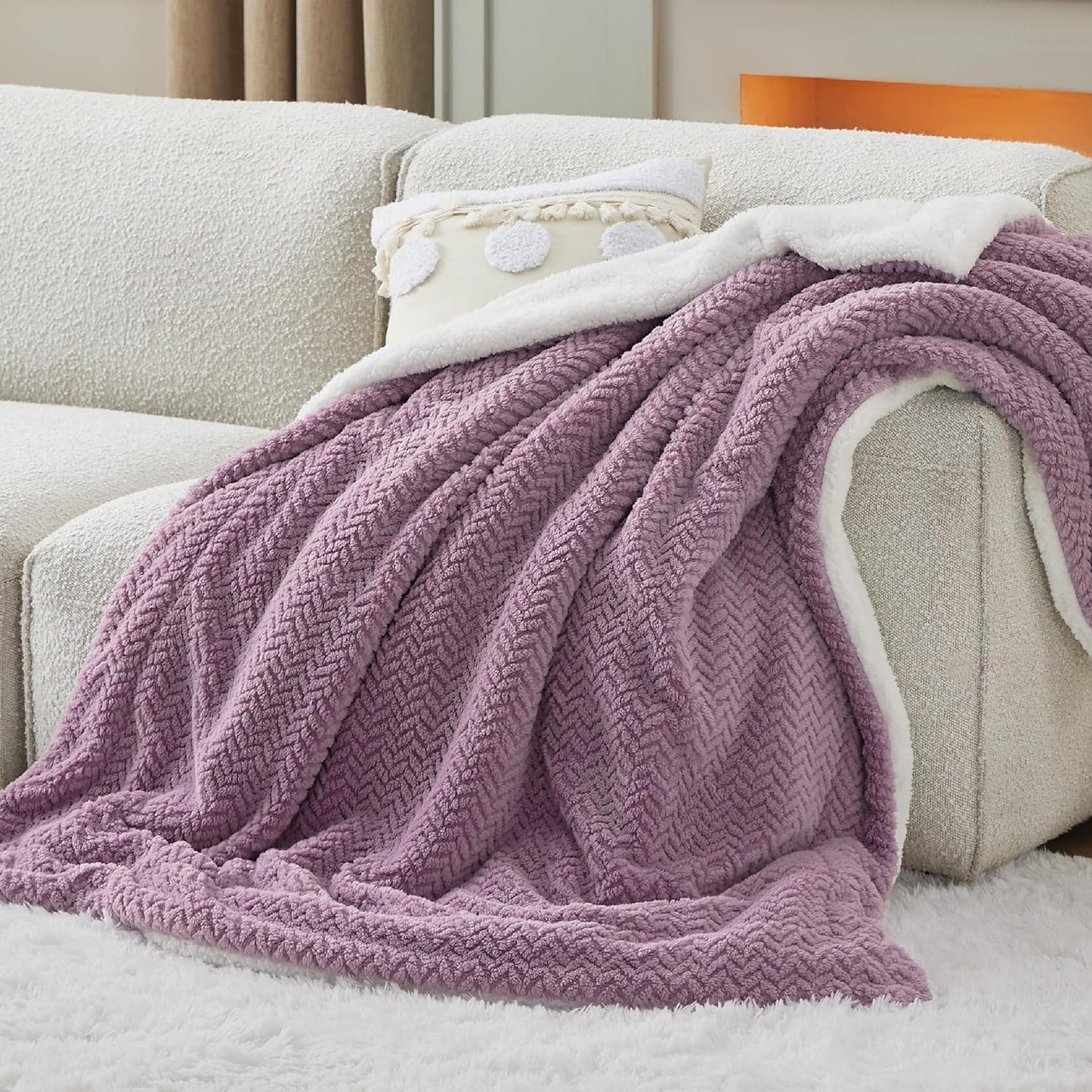 Bedsure Sherpa Fleece Twin Size Blanket - Cozy Herringbone Design