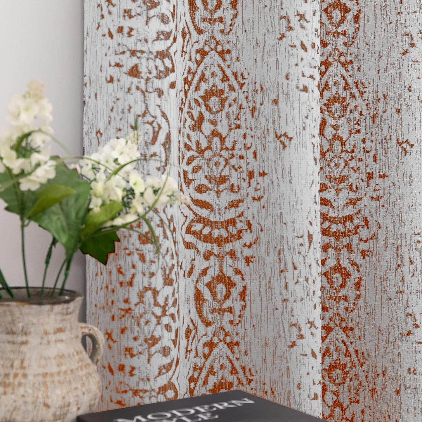 Mrs.Naturall Rust Orange Retro Curtains for Living Room 96 in