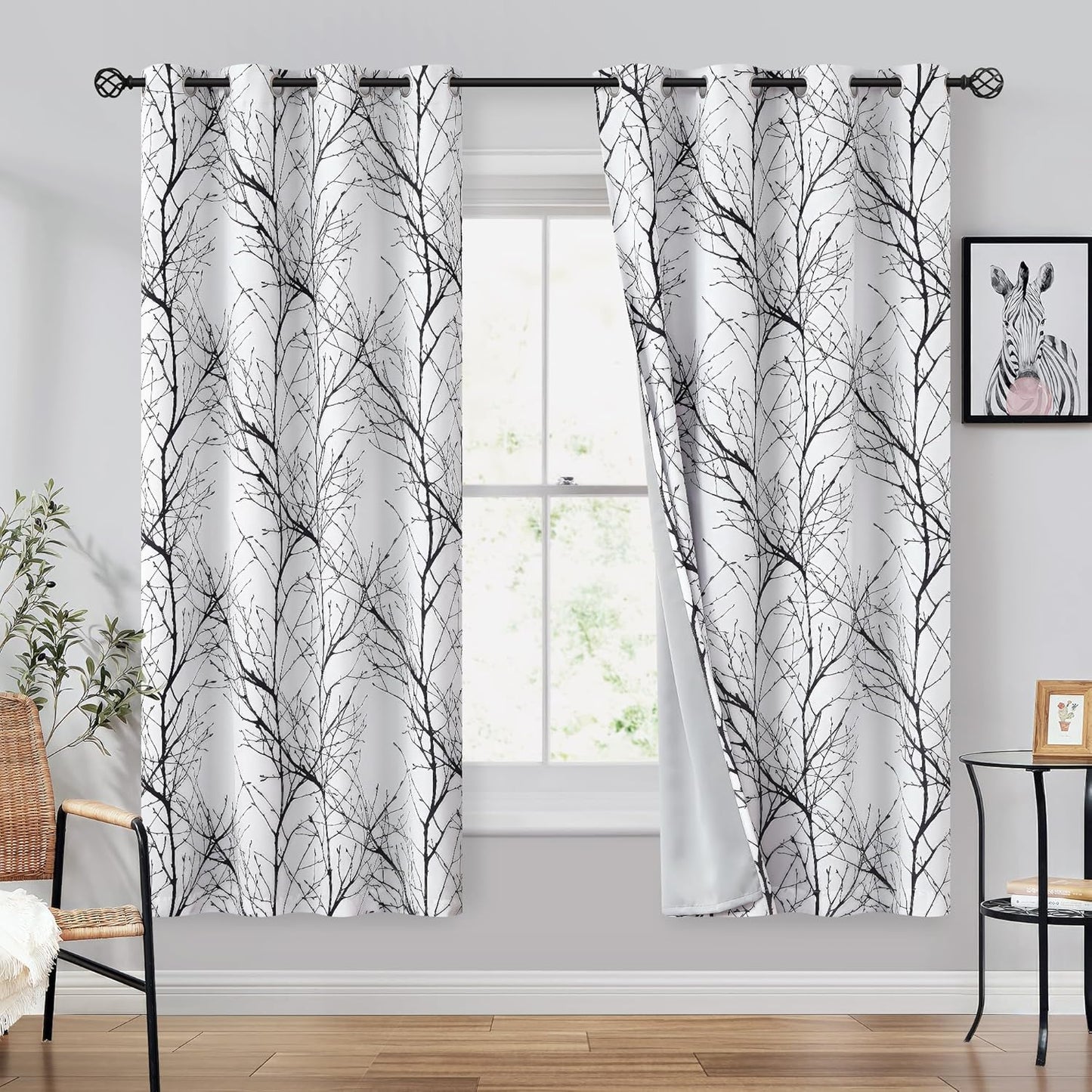 FMFUNCTEX 100% Blackout Curtains with Tree Branch Pattern