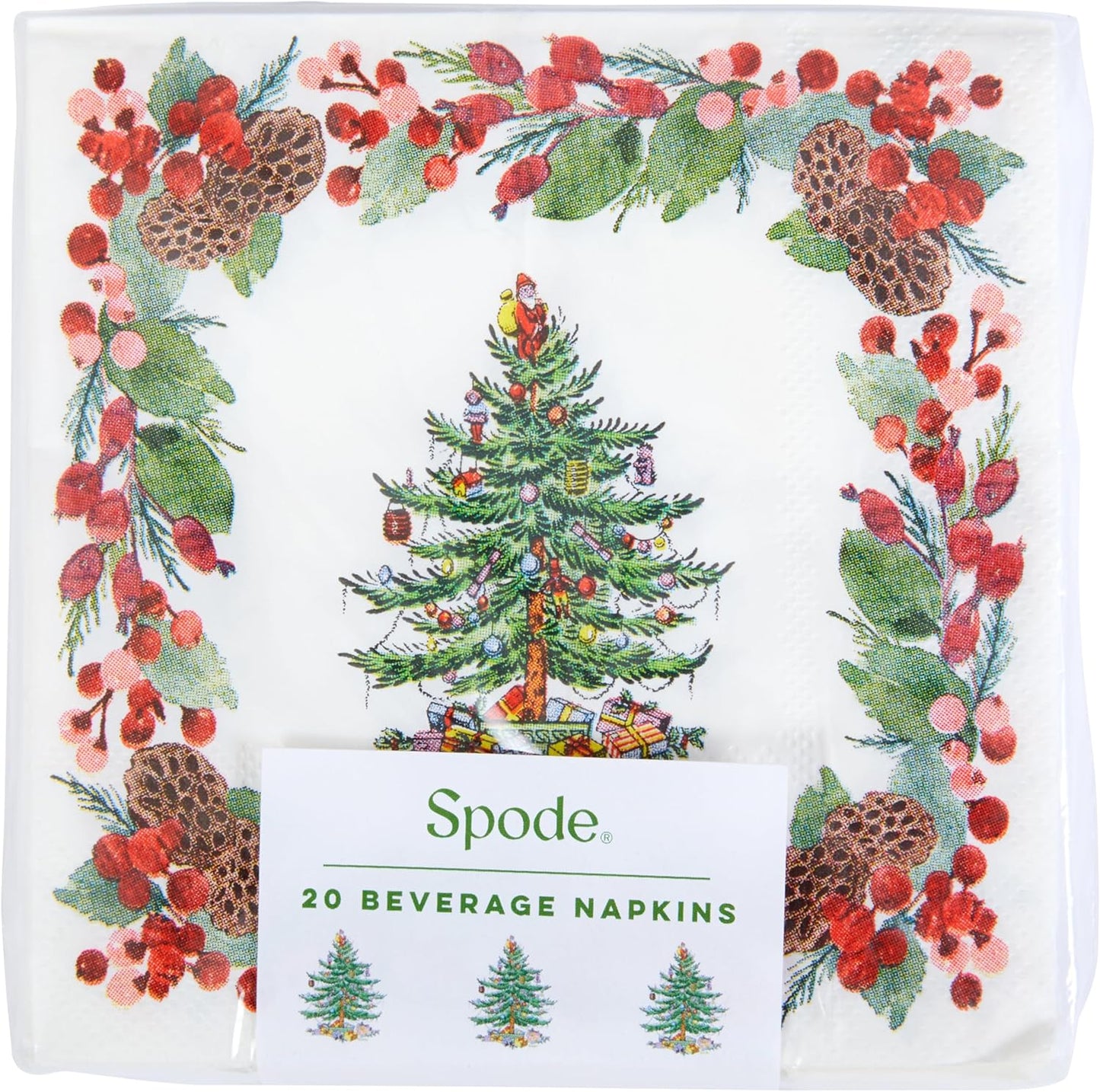 C.R. Gibson Spode Pinecone Cocktail Napkins - Festive Paper Napkins for Christmas Parties!