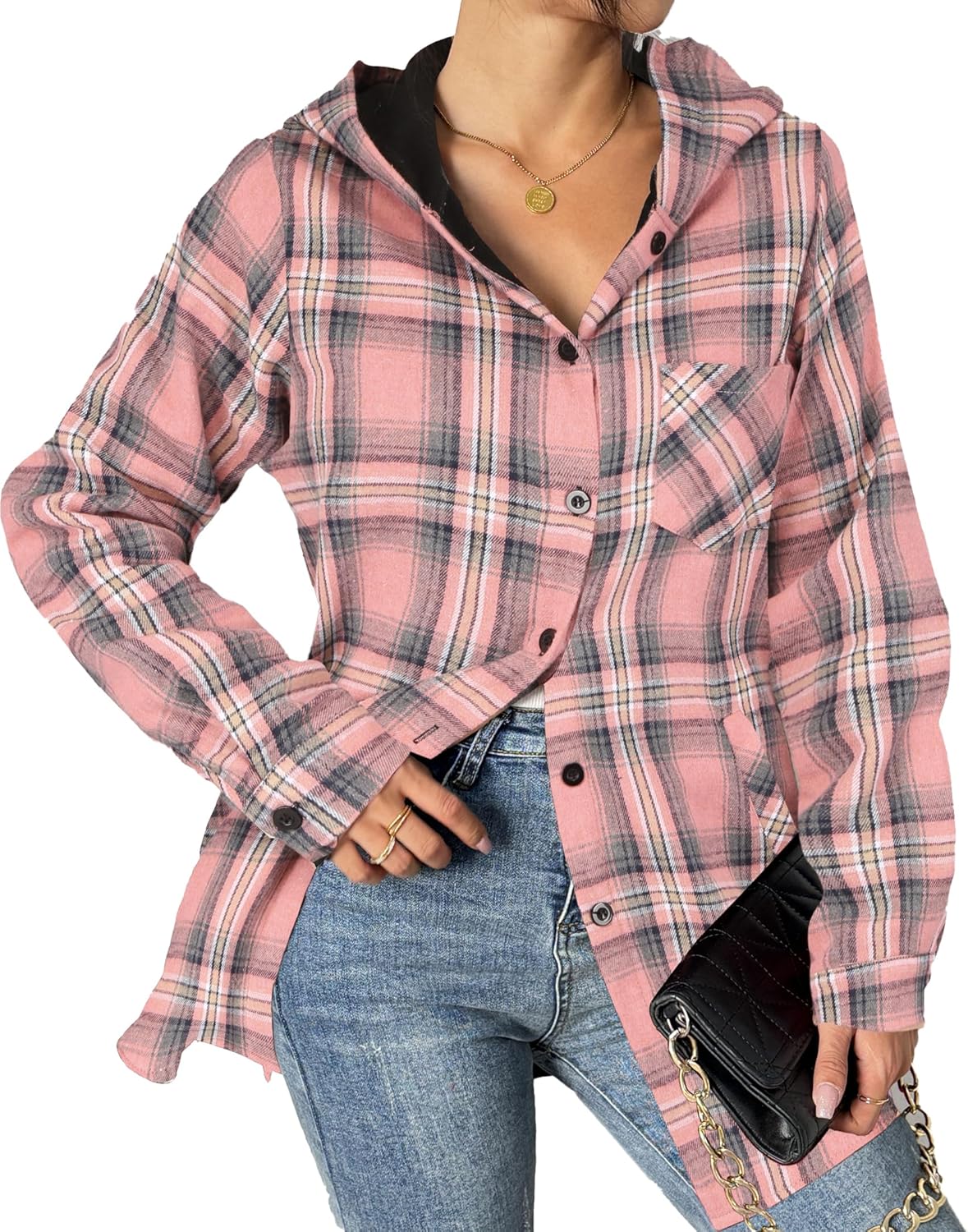 HOTOUCH Women Flannel Fleece Shacket Jacket for Fall Winter