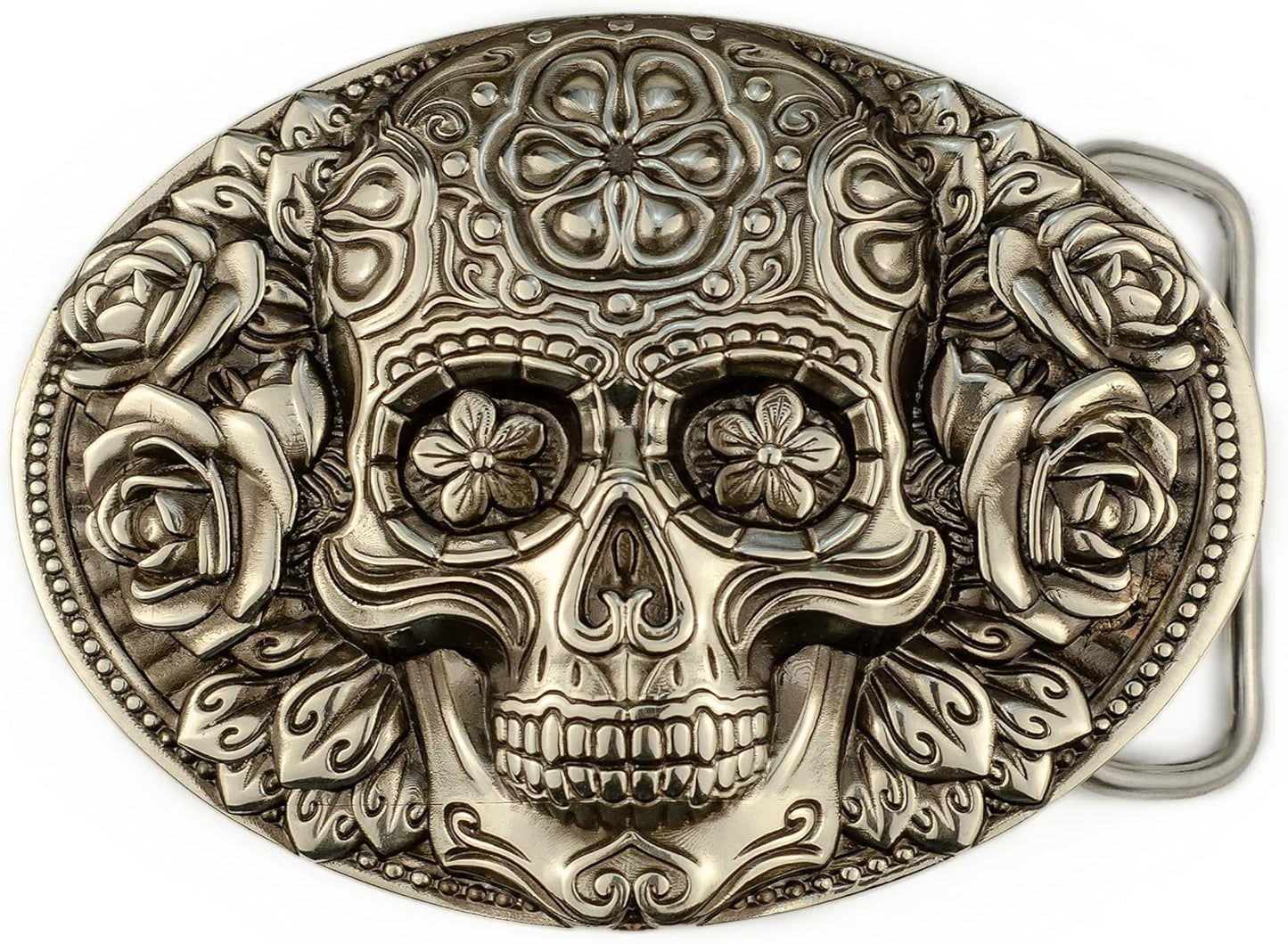 Santa Muerte Skull Belt Buckle for El Dia de Muertos Style