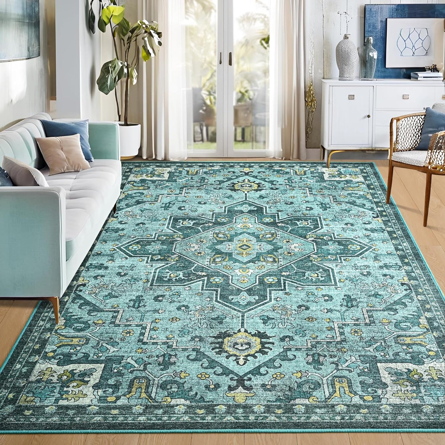 Foxmas 5x7 Area Rugs for Living Room, Vintage Non-Slip Rug
