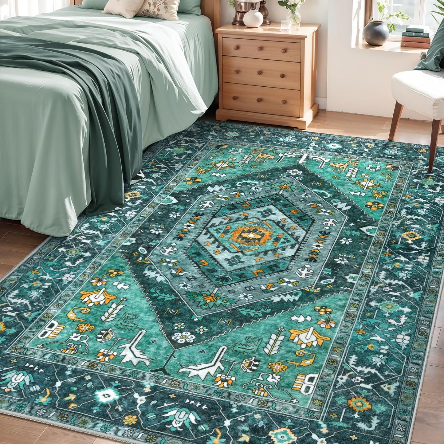 SERISSA 4x6 Teal Boho Rug - Vintage Washable Area Rug