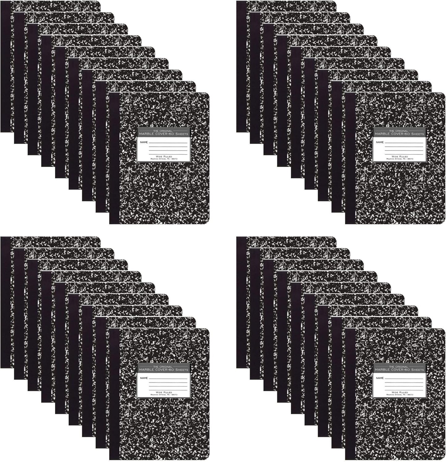 ROARING SPRING Black Marble Composition Notebook, 36 Pack