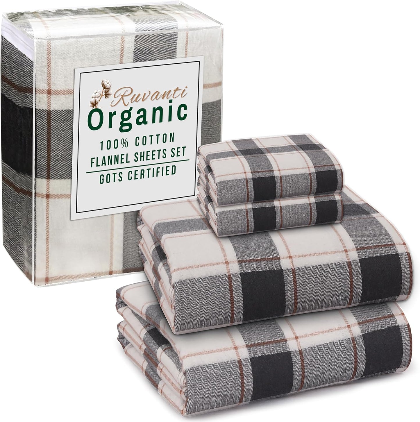 RUVANTI Flannel Sheets Full Size - Cozy Organic Cotton Set