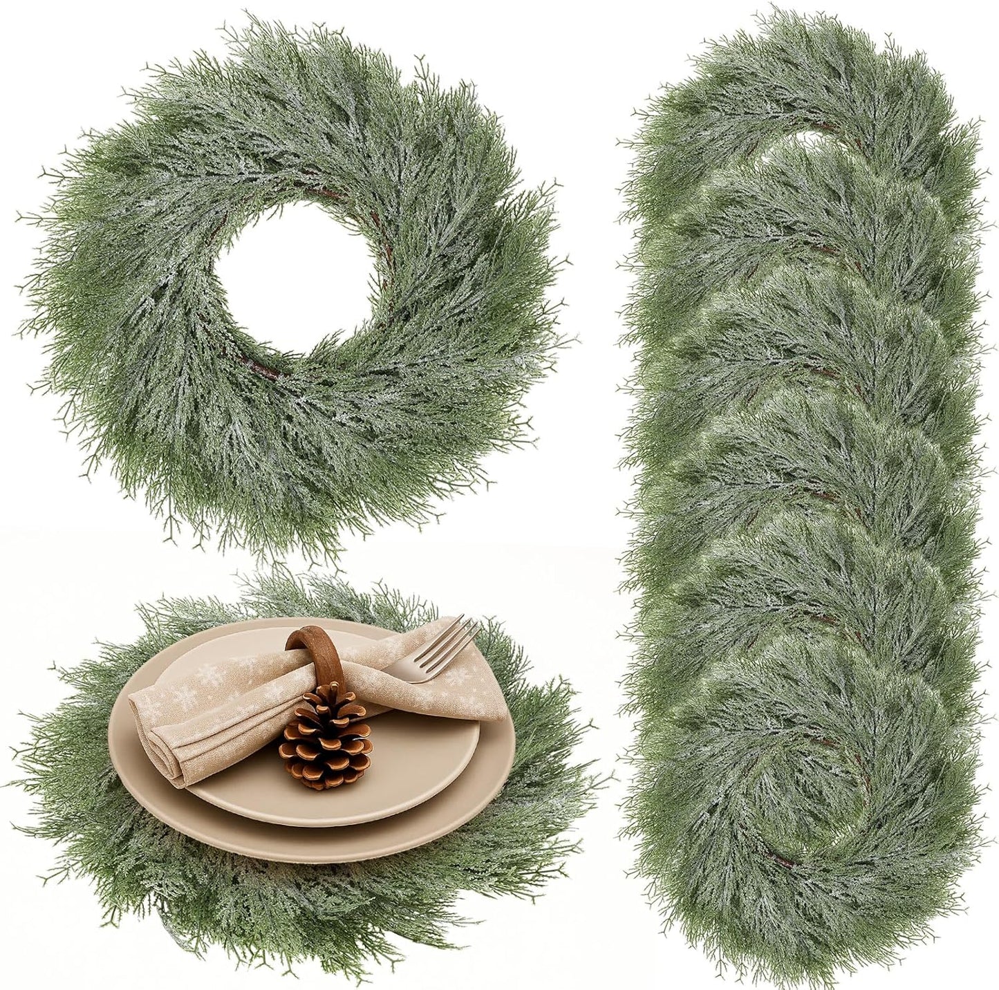 Christmas Placemats Set of 6 Round Greenery Table Decor