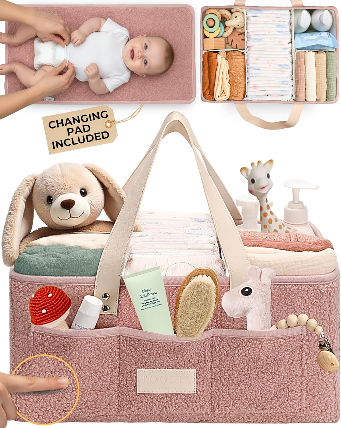 Baby Diaper Caddy Organizer with Portable Changing Mat