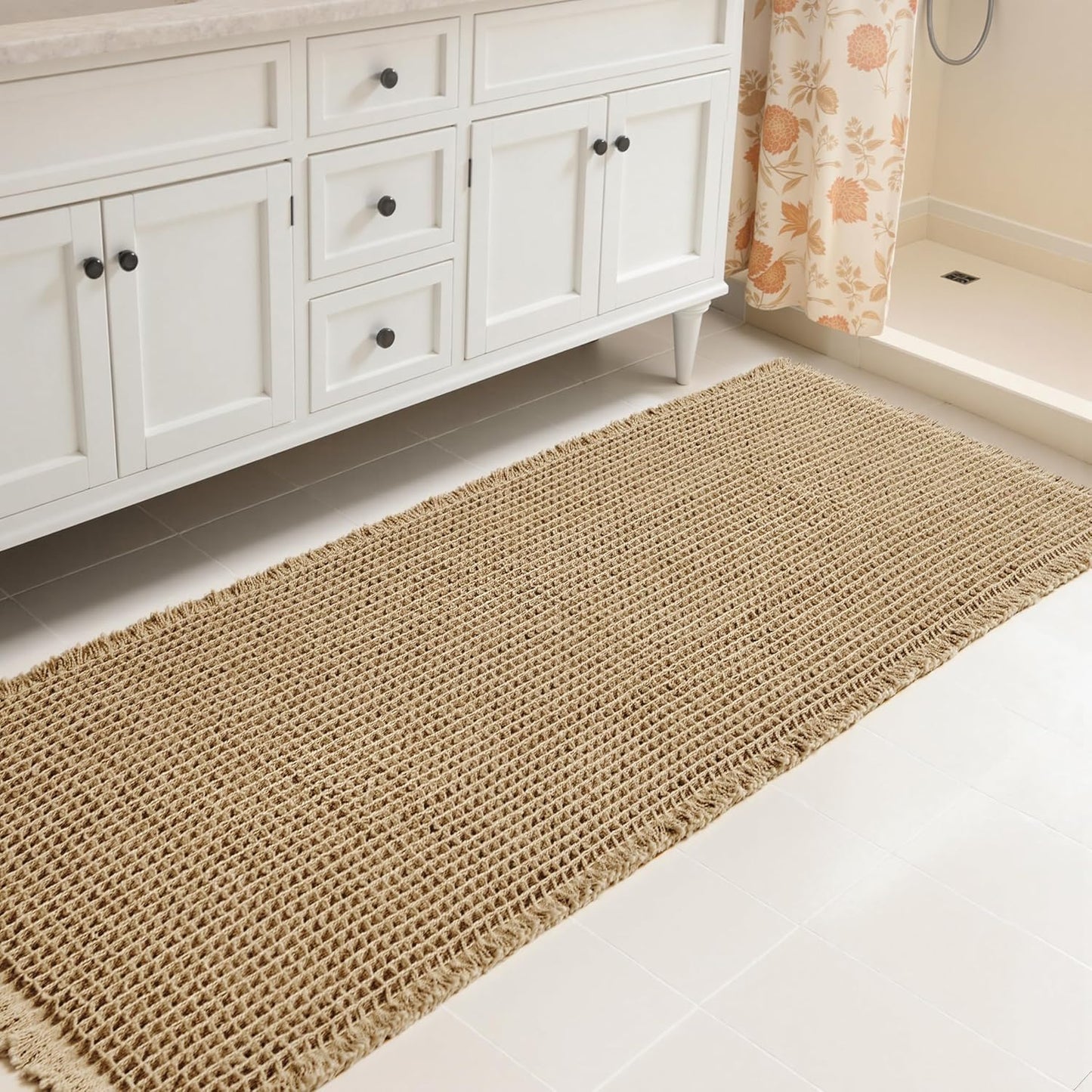 SUBRTEX Waffle Braided Bath Mat: Soft, Absorbent, Non-Slip Rug