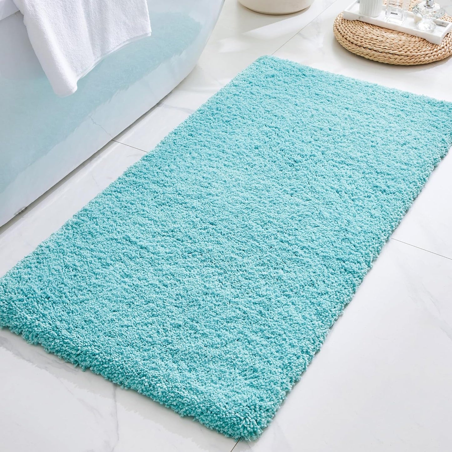 ILANGO Teal Bathroom Rugs 48in Non Slip Super Absorbent Soft
