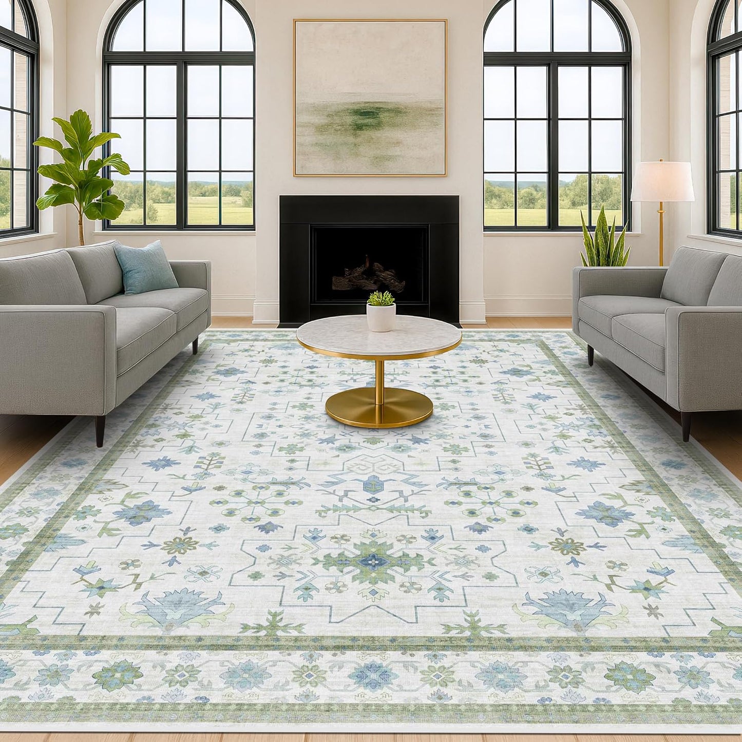 Washable Rugs for Living Room 10x12 - Elegant Floral Design