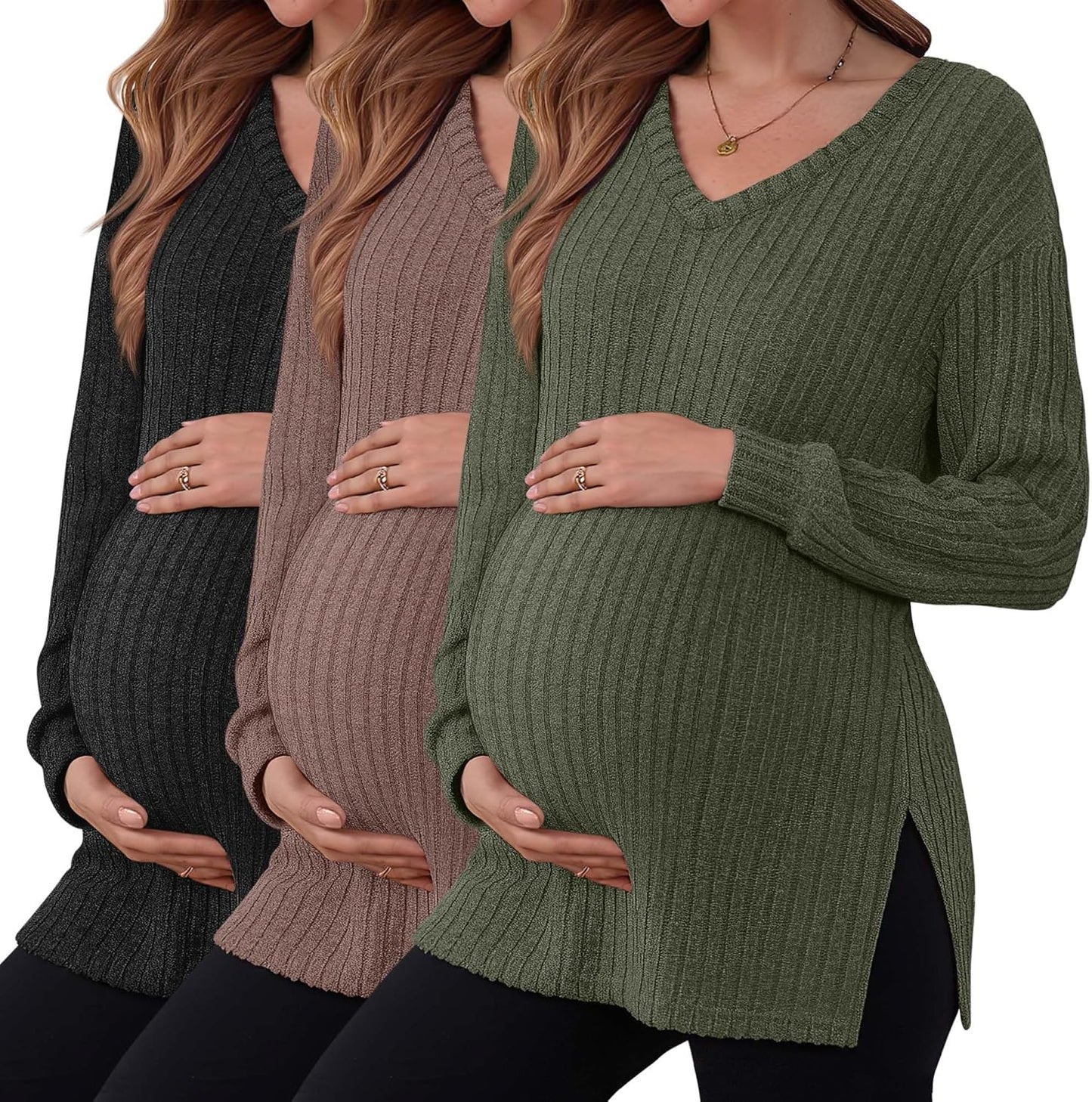 3 Pack Women's Ribbed Maternity Shirts for Stylish Comfort