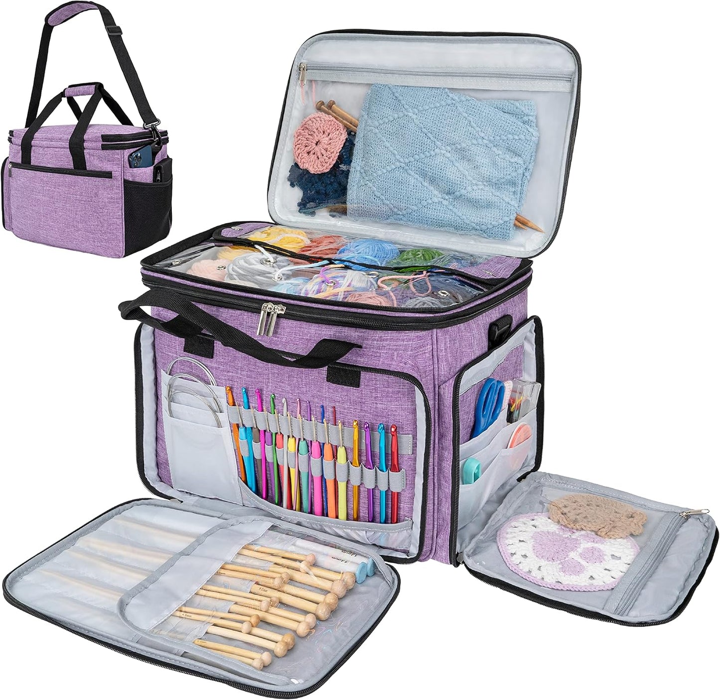 PAVILIA Knitting Bag Yarn Storage Tote for Crocheting Lovers