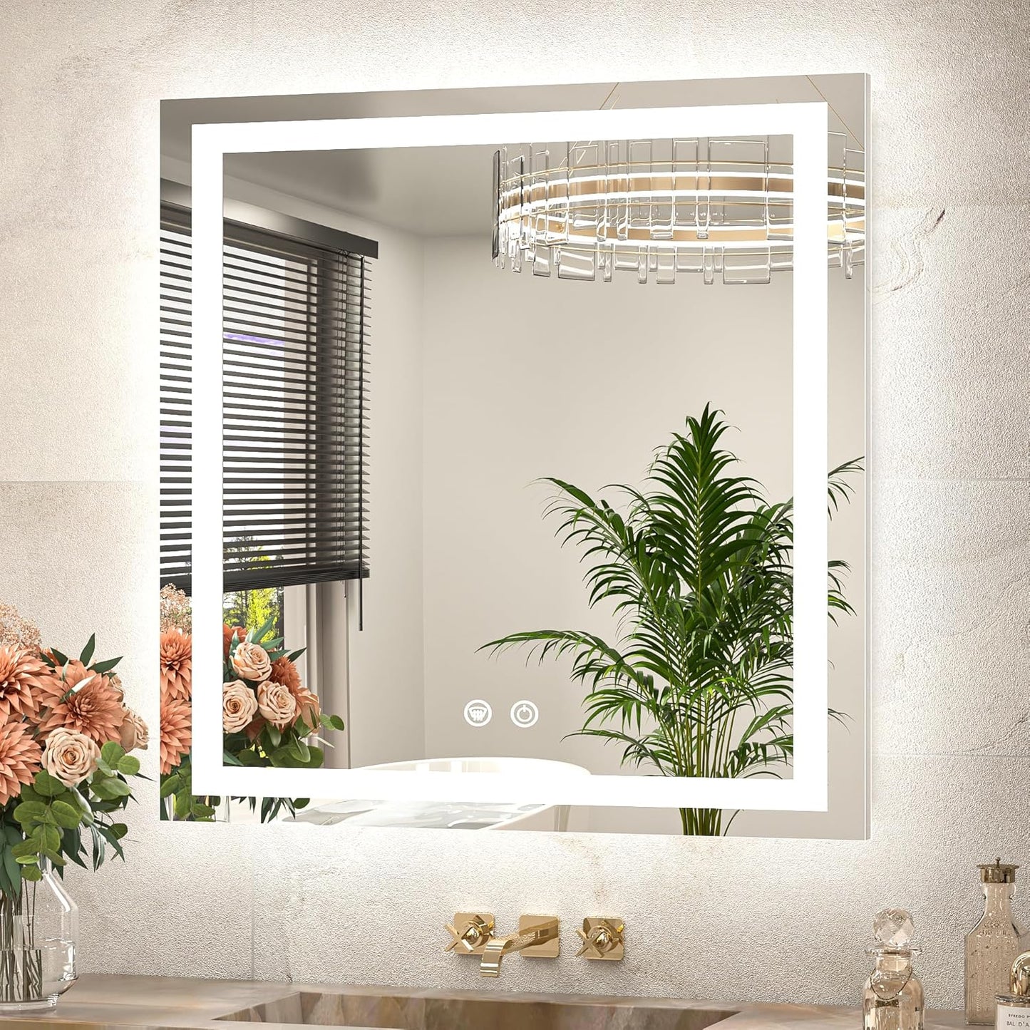 TETOTE 30 x 30 Inch LED Bathroom Mirror with Frontlit and Backlit