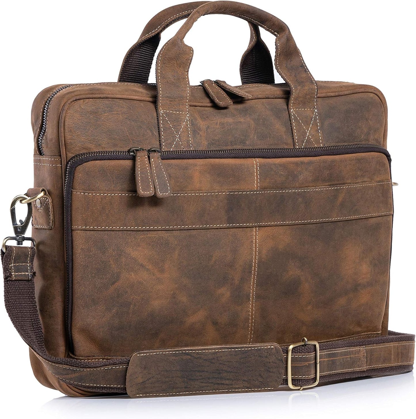 KomalC 16 Inch Leather Briefcase Messenger Bag for Office Use