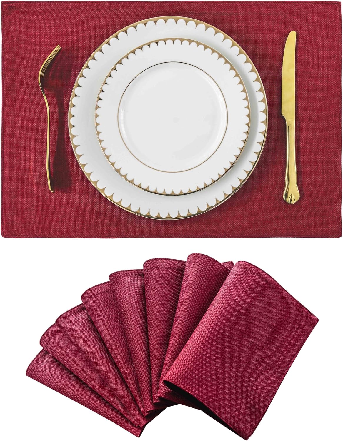 Home Brilliant Red Linen Placemats Set of 8 for Dining Tables