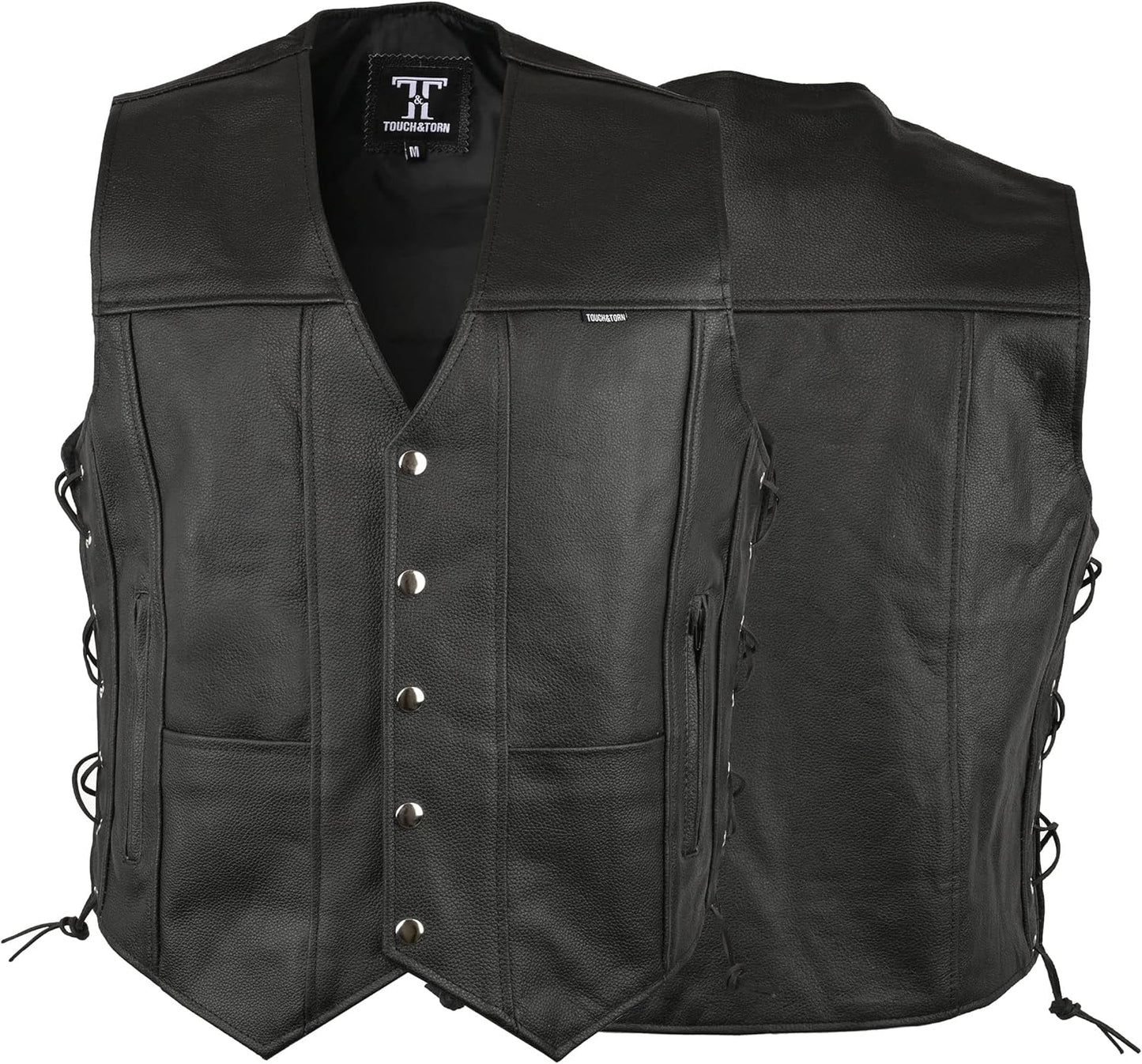 Touch&Torn Motorcycle Vest for Men with Multi Pockets and Laces