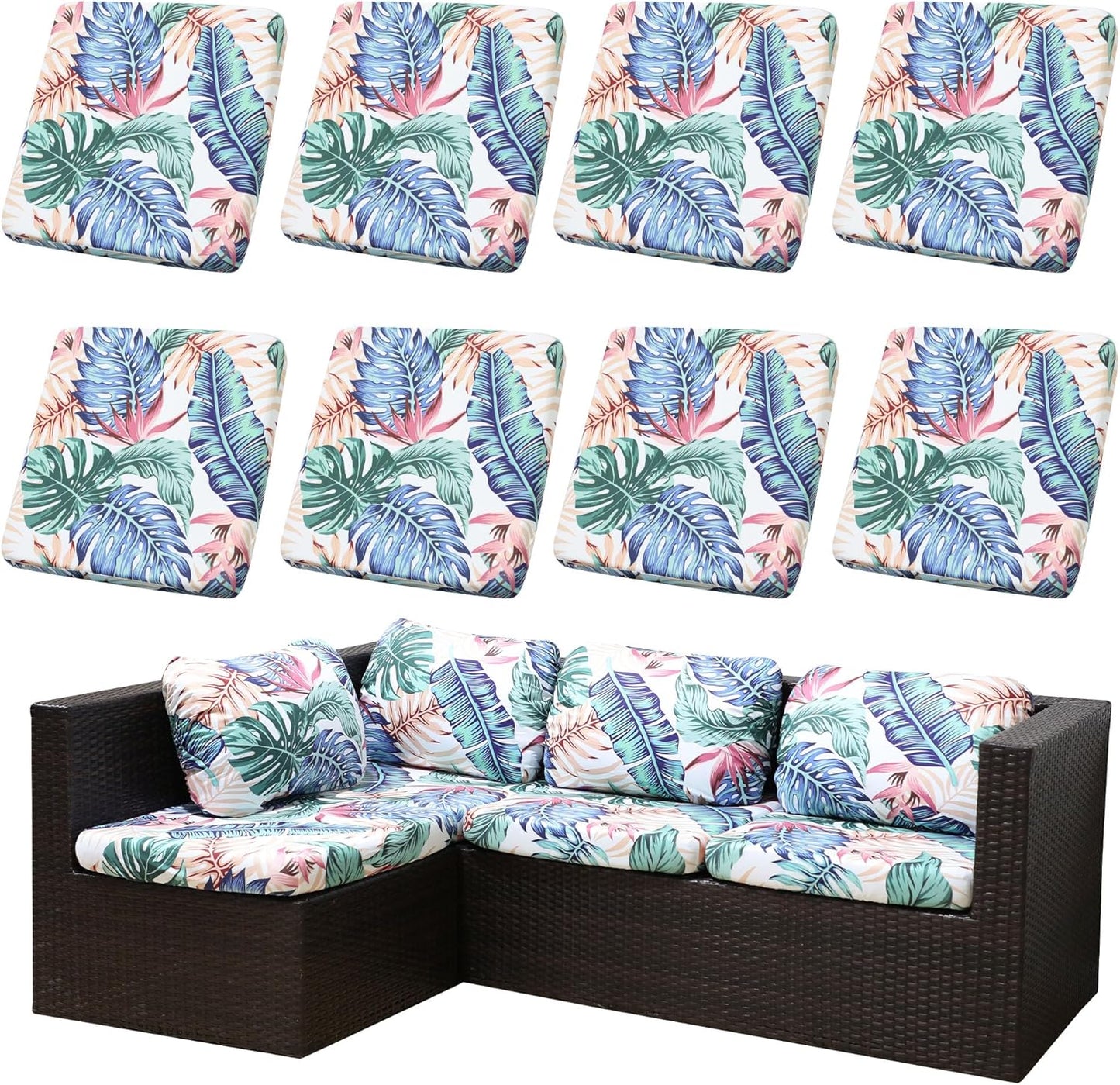 8Pcs Stretch Patio Cushion Covers for Outdoor Furniture Protection