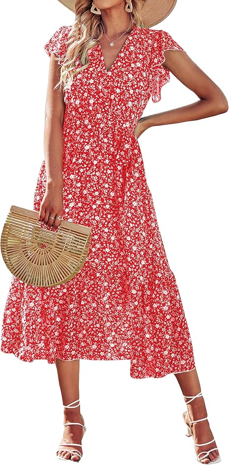 BTFBM Women Summer Bohemian Floral Casual Midi Sun Dress