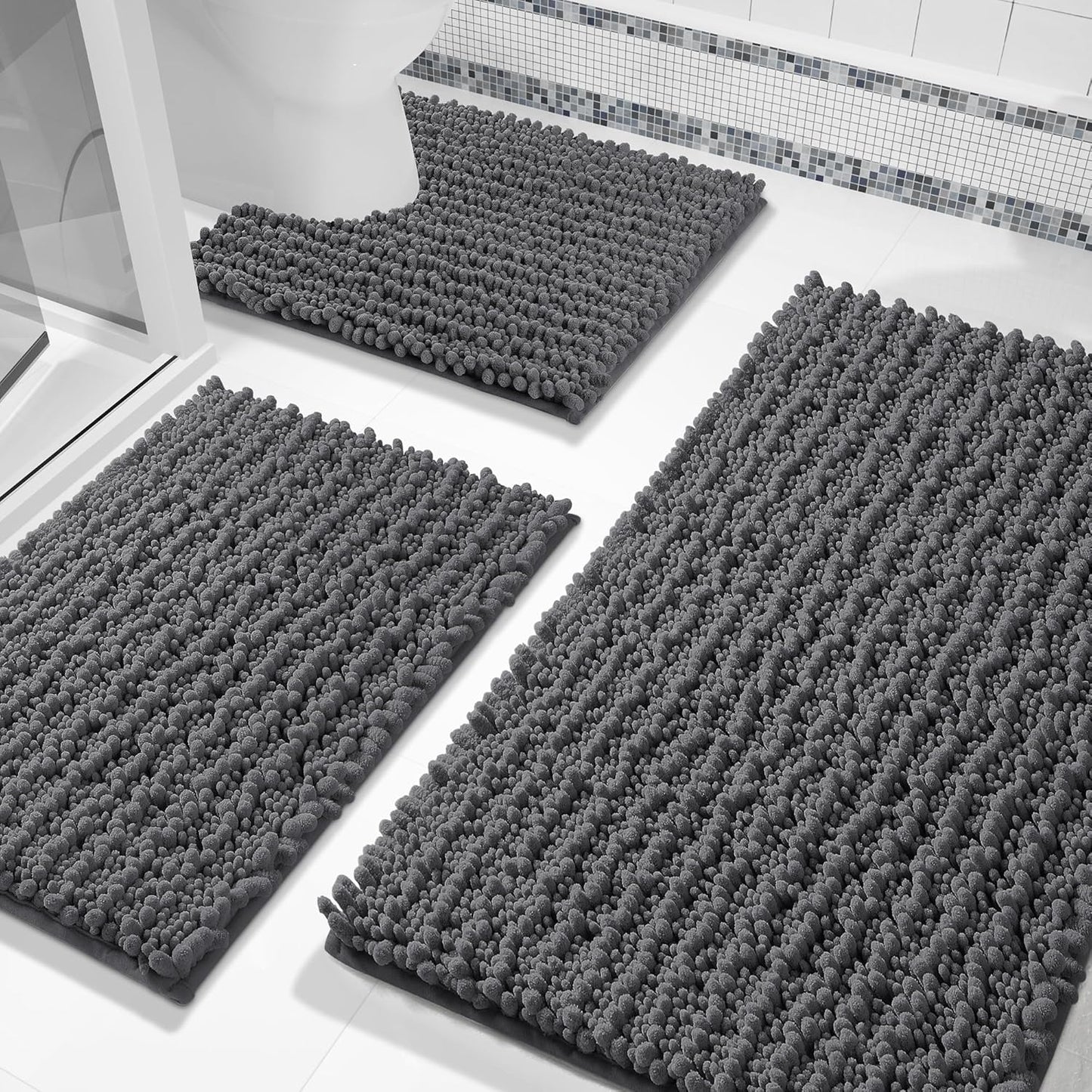 Yimobra Bathroom Rug Set 3 Piece - Super Absorbent Chenille Mats