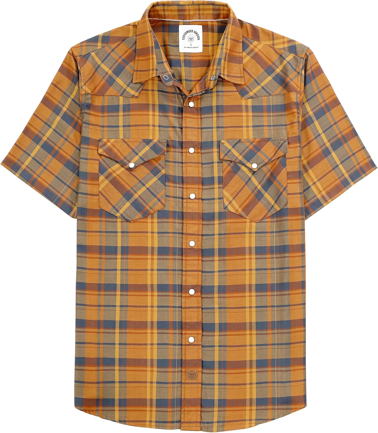 Dubinik Mens Short Sleeve Plaid Shirts with Pearl Snaps