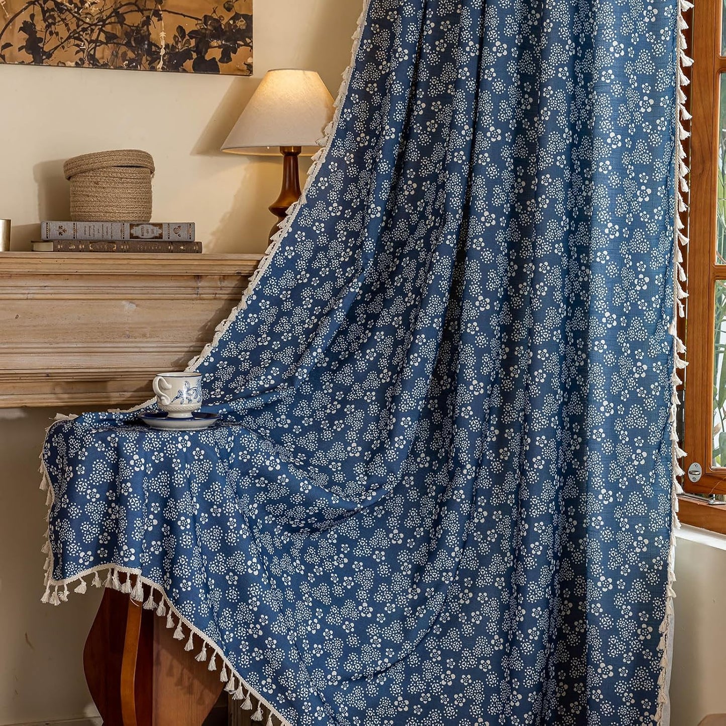 ENJOYBRIDAL White Floral Curtains for Farmhouse Aesthetic Decor