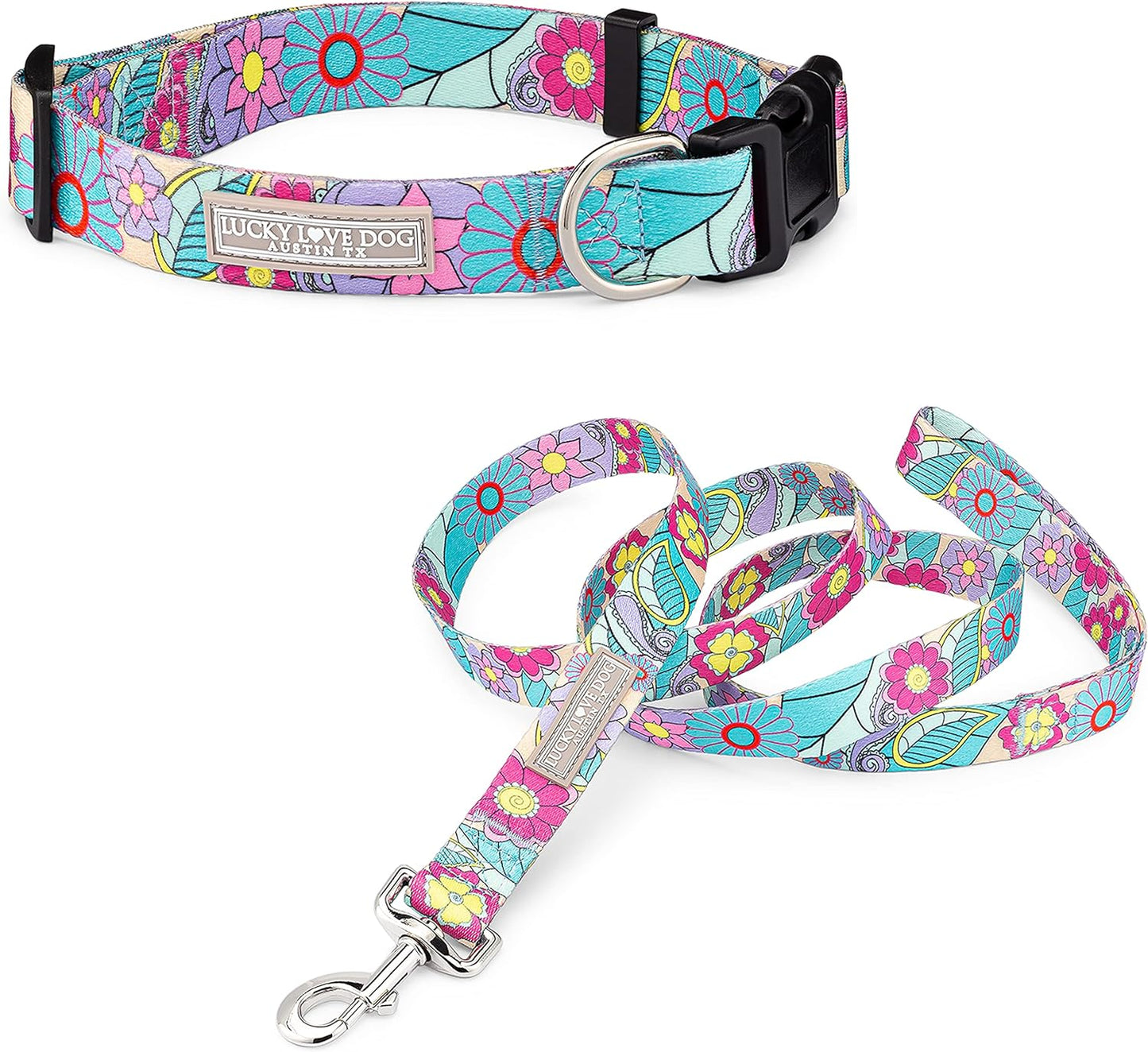 Lucky Love Dog Collar and Leash Combo for Medium Female Dogs