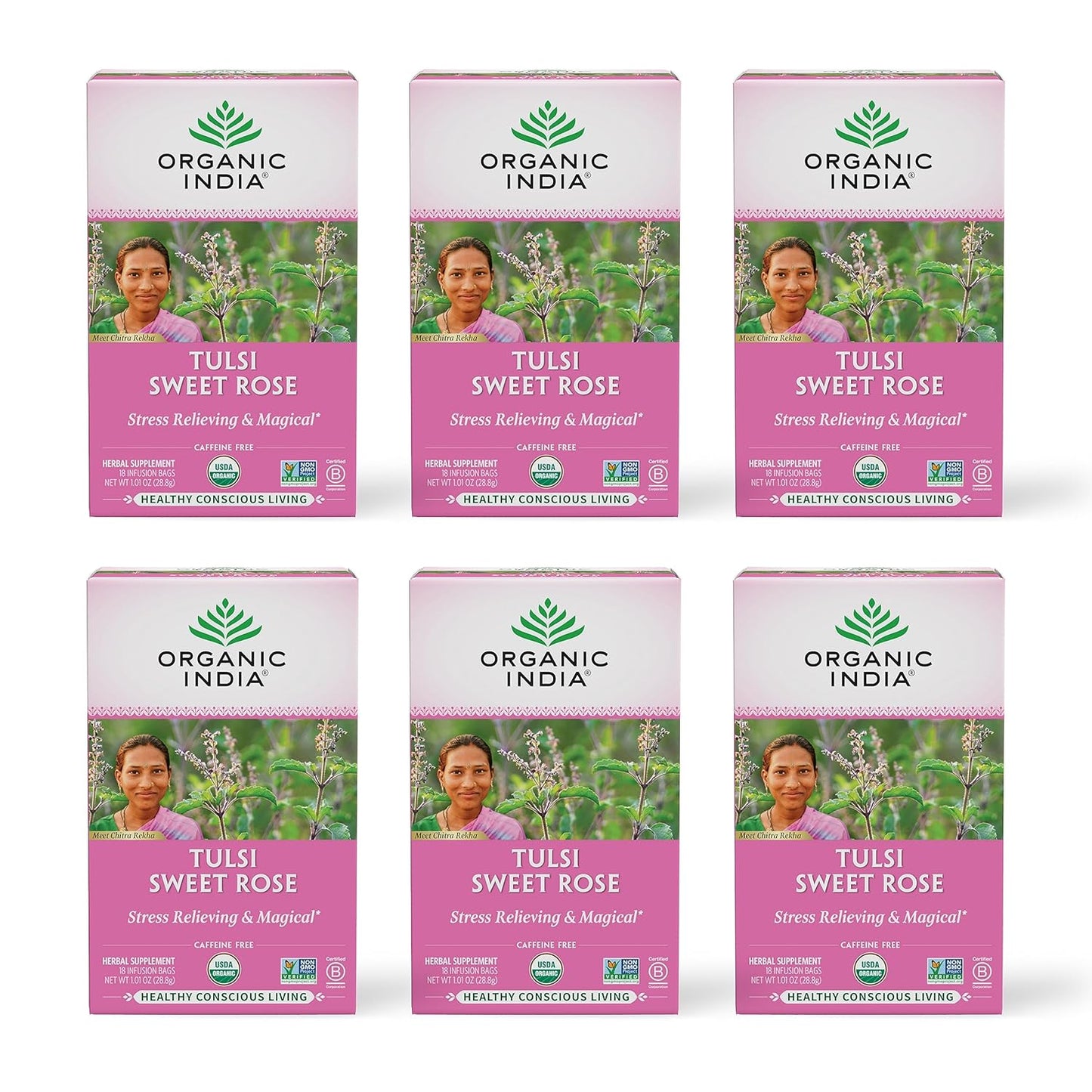 Organic India Tulsi Sweet Rose Herbal Tea for Stress Relief