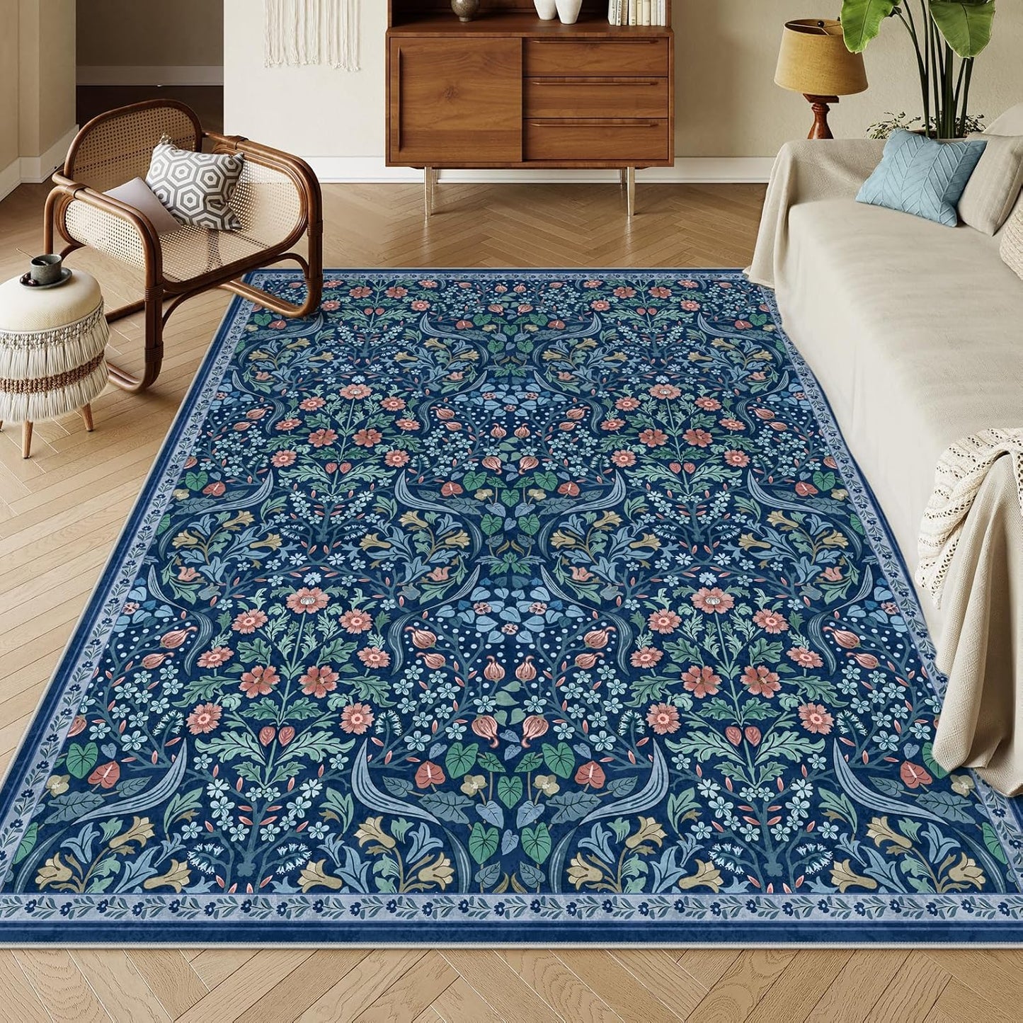 Moynesa Floral Washable 8x10 Rug for Living Room and Bedroom