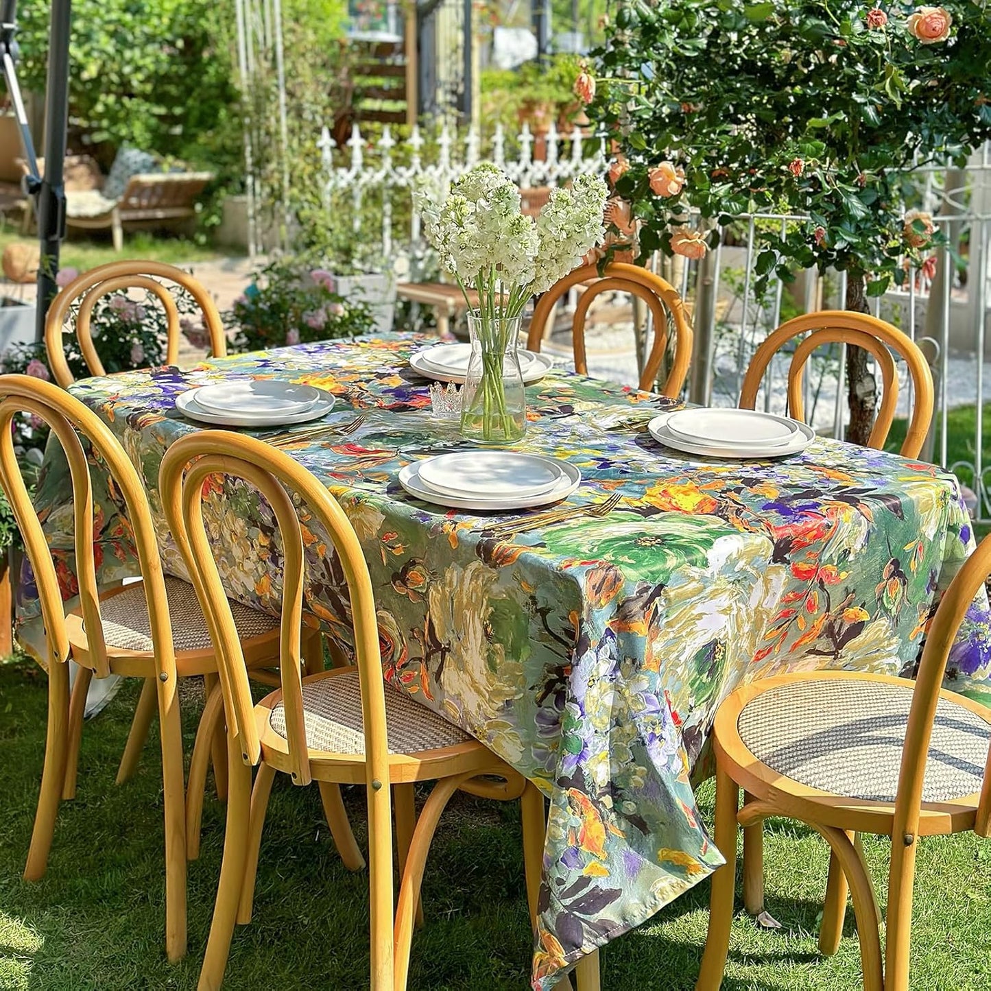 Spring Summer Rectangle Tablecloth - Floral Waterproof Design