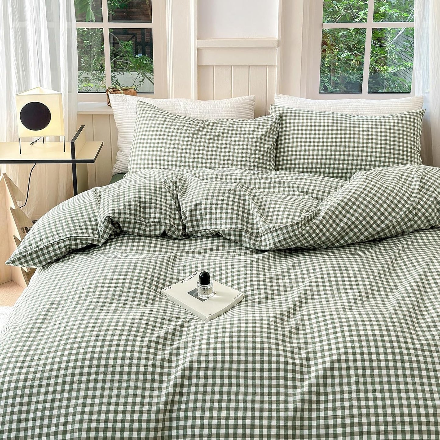 Green Gingham Duvet Cover Set Twin XL - Soft Cotton Bedding