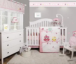 5-Piece Baby Crib Bedding Set with Owls for Nursery Decor