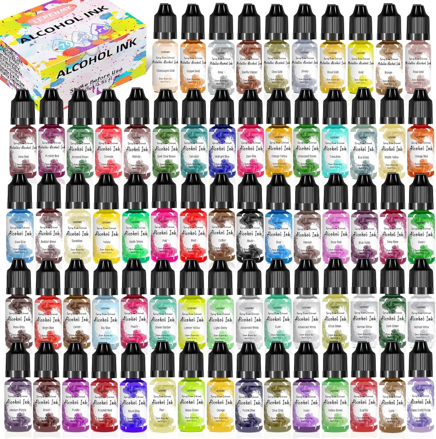 Alcohol Ink Set with 70 Vibrant Colors for Creative Art Projects