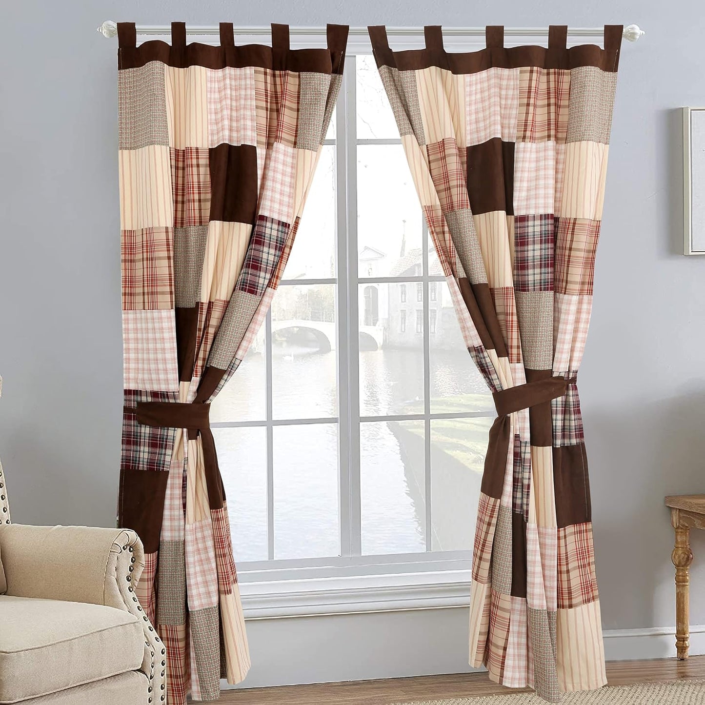 Cozy Line Home Fashions Patchwork Brown Plaid Curtains Set