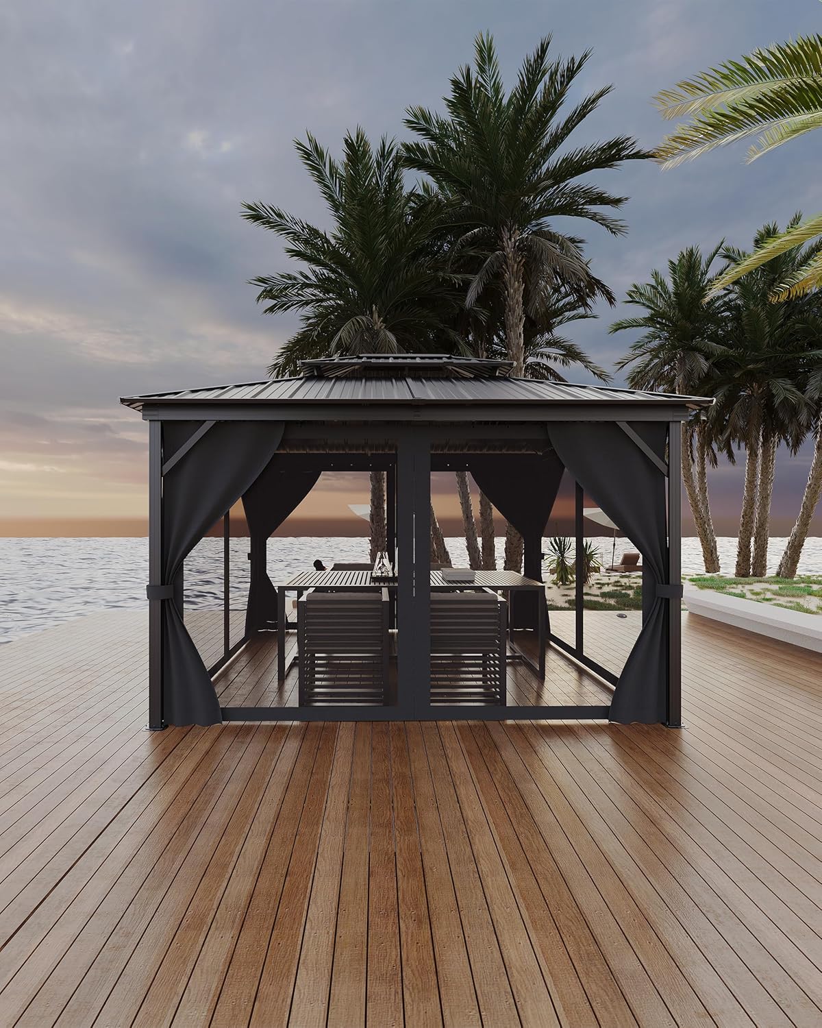 Hardtop Gazebo 10 ft x 12 ft for All Weather with Double Roof