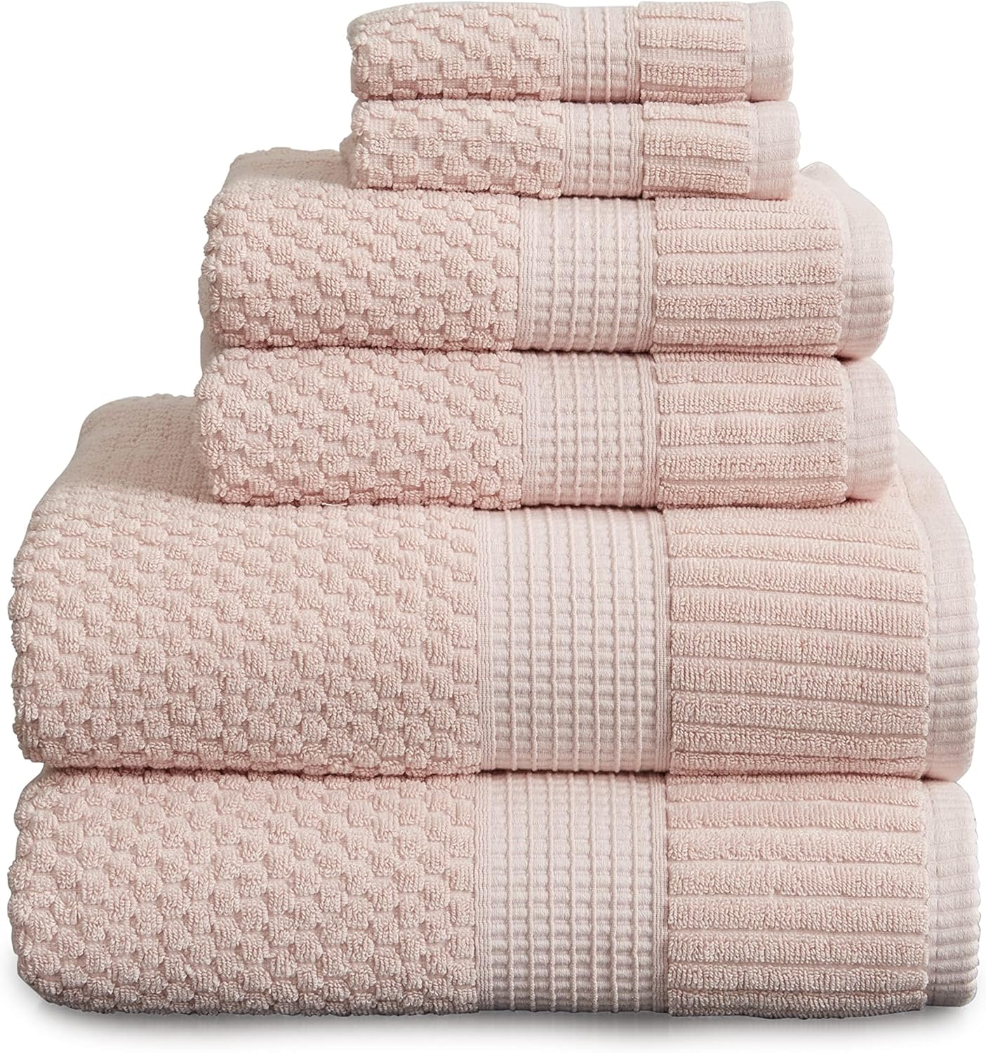 Luxurious 100% Cotton 6 Piece Bath Towel Set in Light Pink