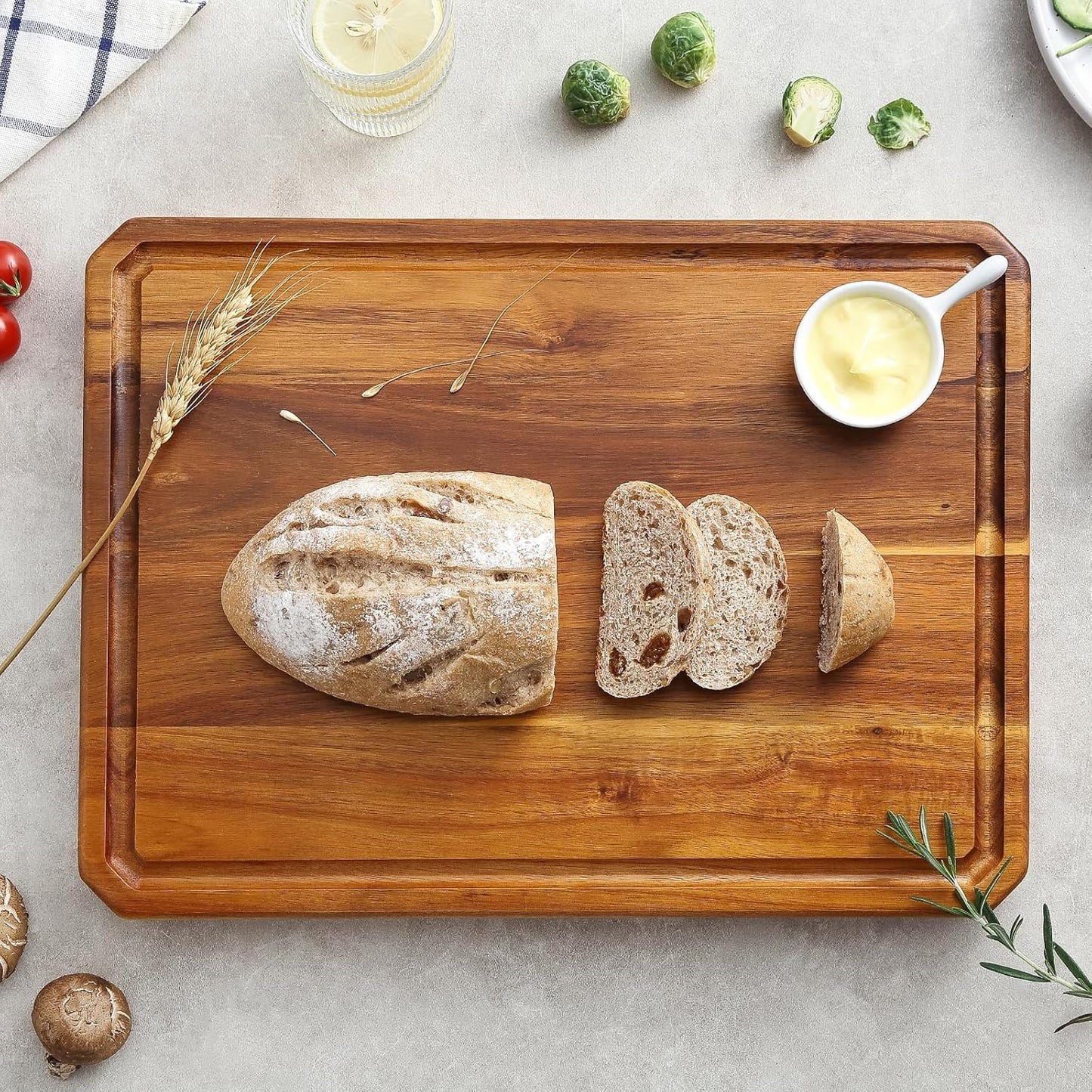 Large Wood Cutting Board for Kitchen with Juice Handles