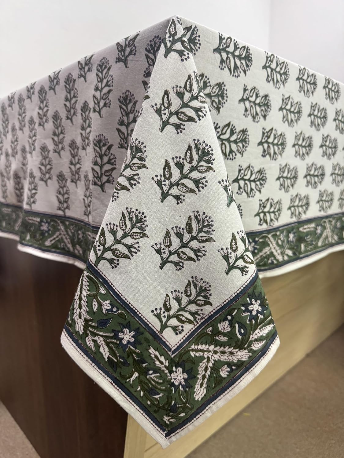 Ridhi Evergreen Grace Floral Hand Block Print Cotton Tablecloth