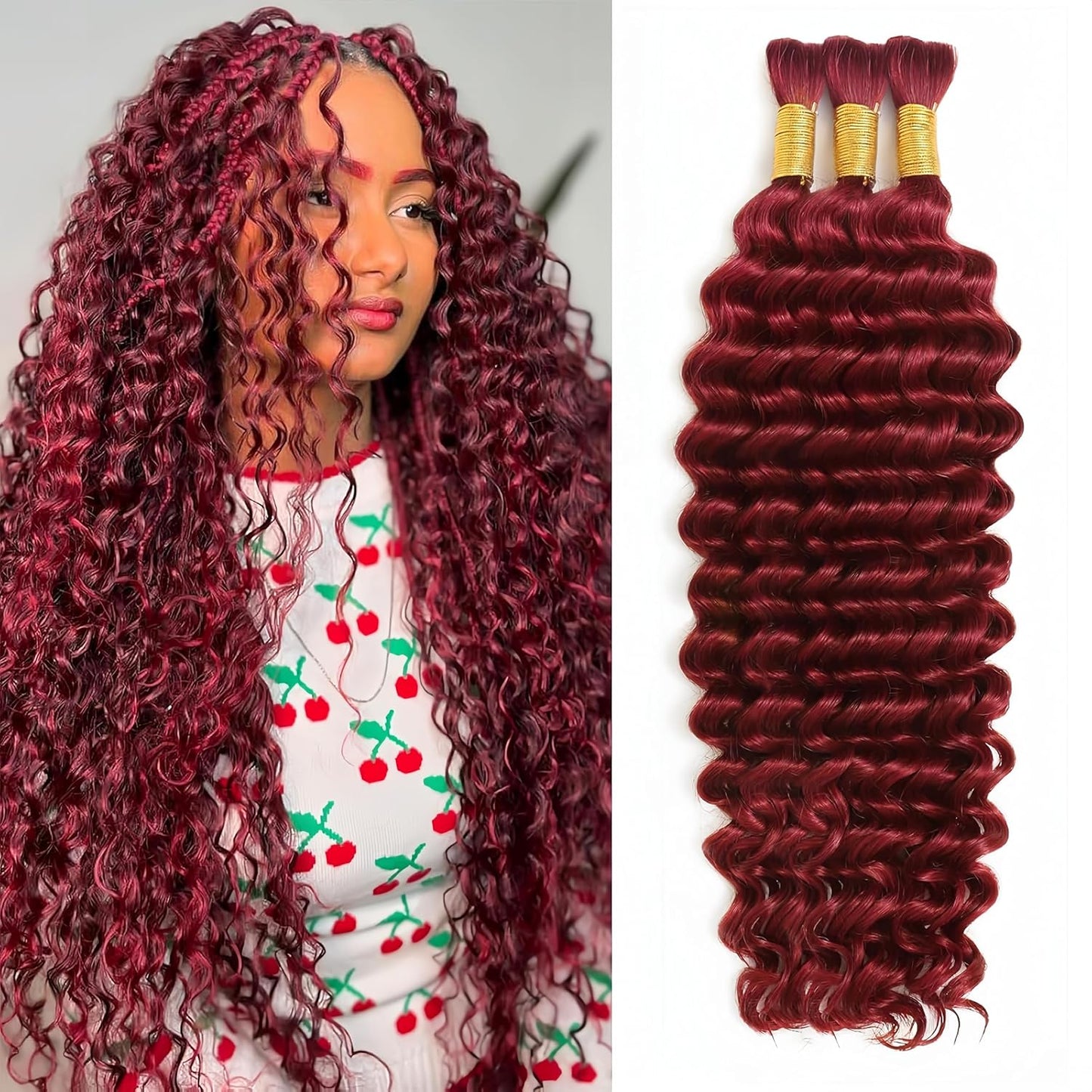 Human Braiding Hair for Boho Braids 20 Inch Burgundy 3 Bundles